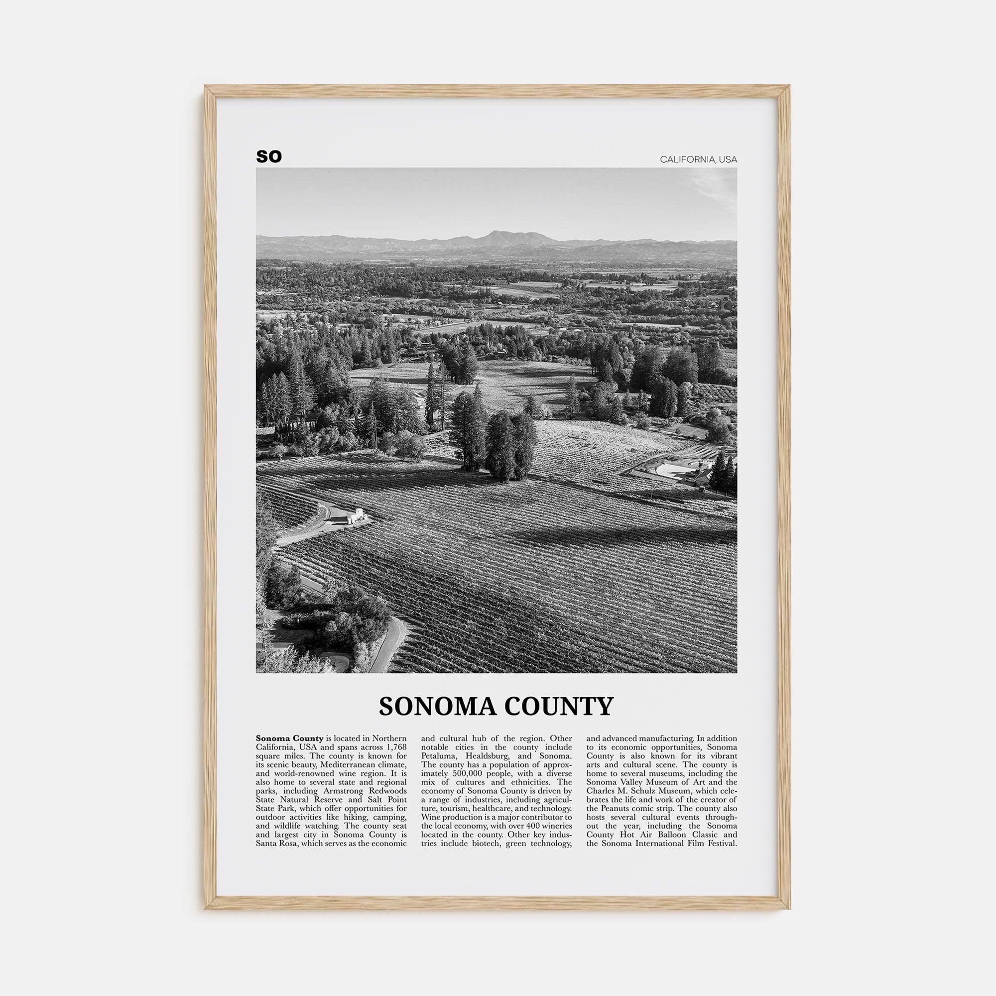Sonoma County Travel B&W Poster