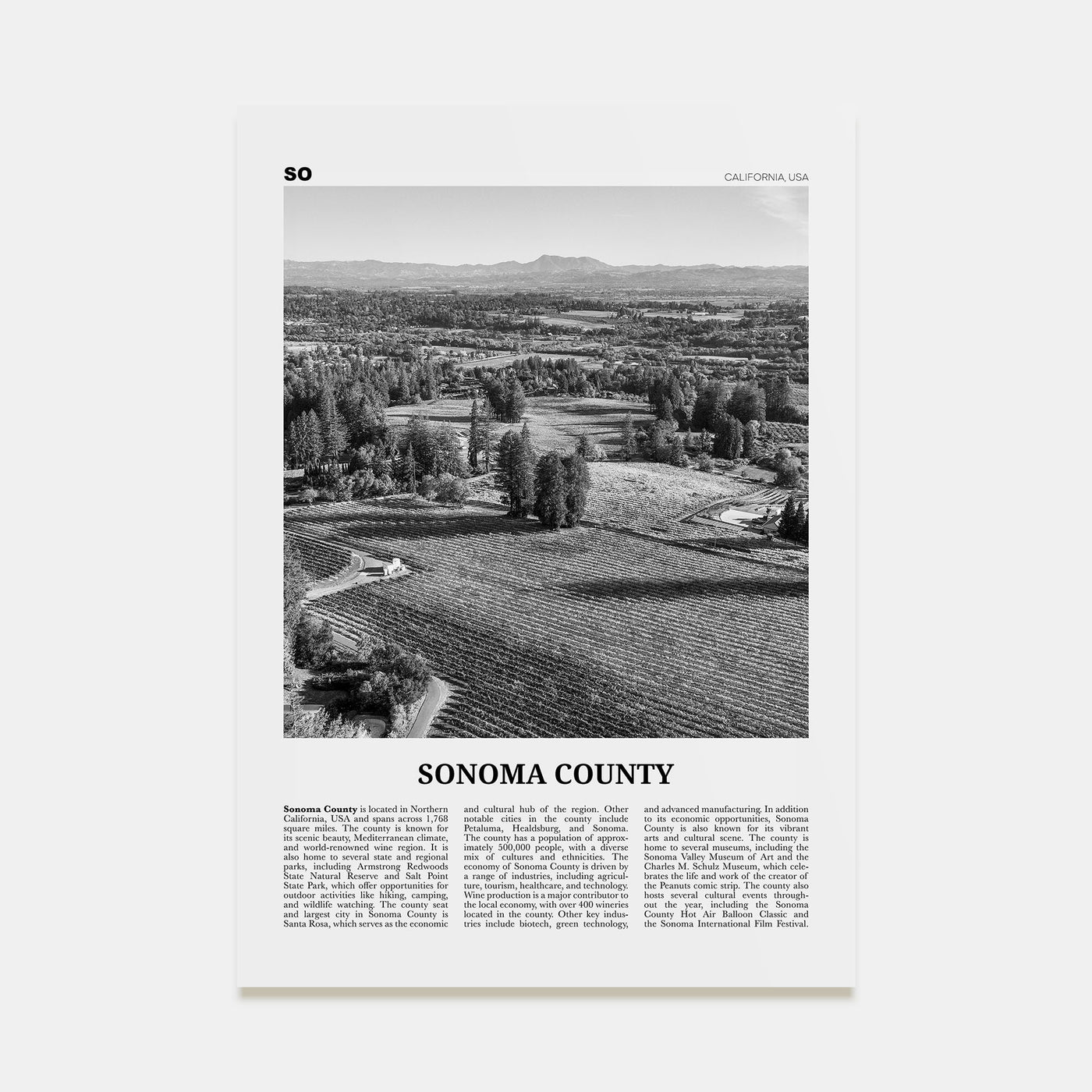 Sonoma County Travel B&W Poster