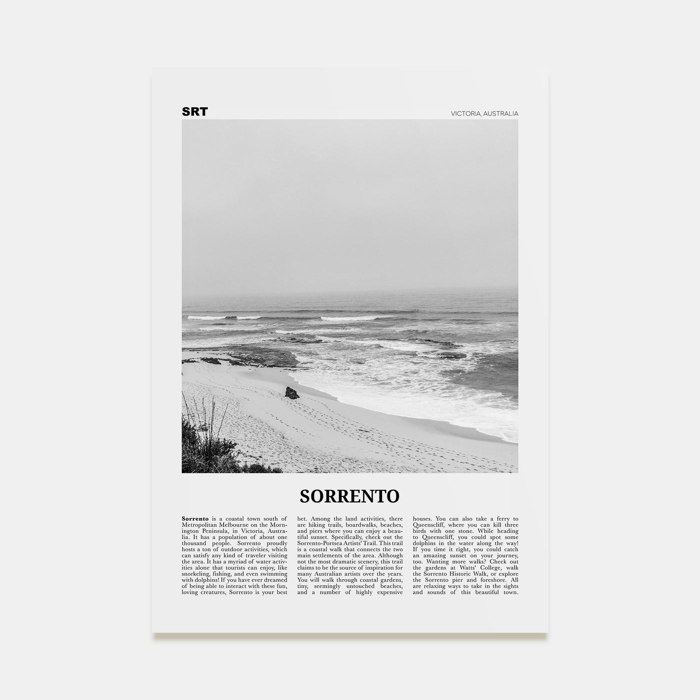Sorrento, Australia Travel B&W Poster