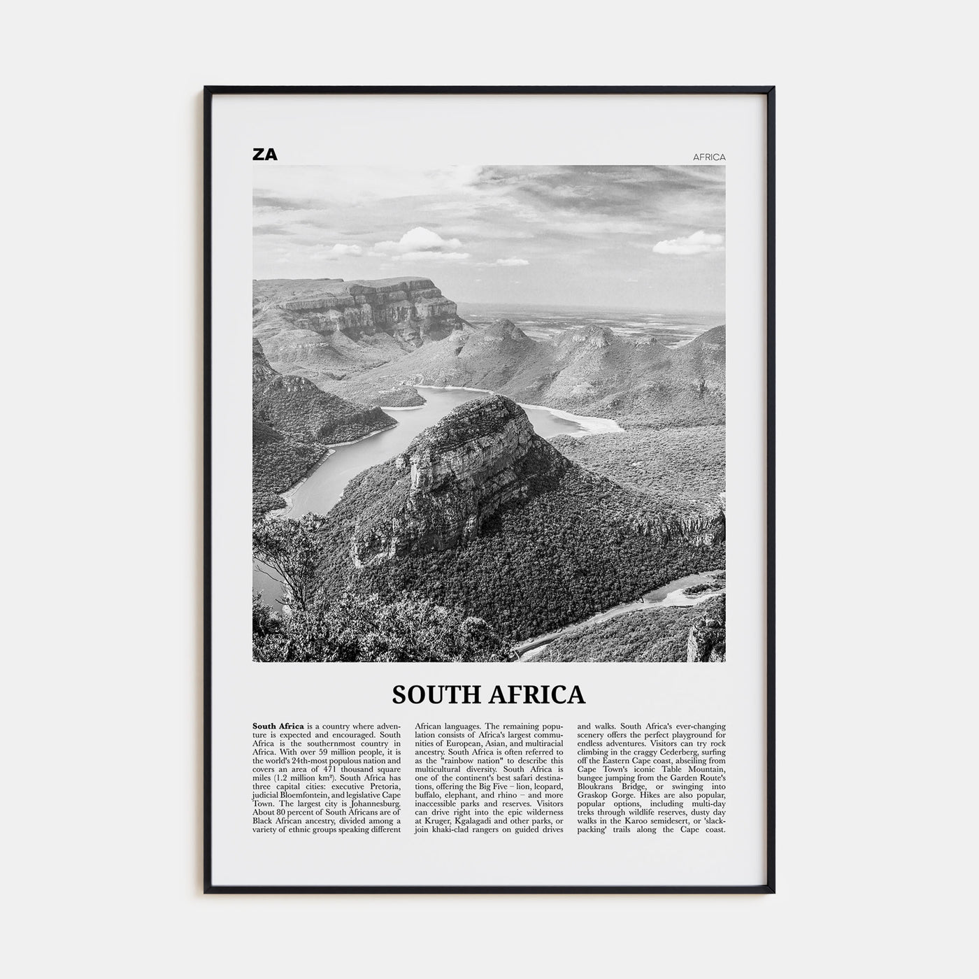 South Africa Travel B&W Poster