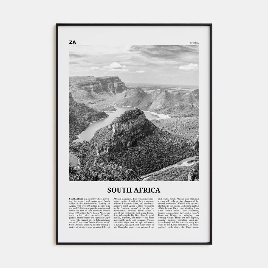 South Africa Travel B&W Poster