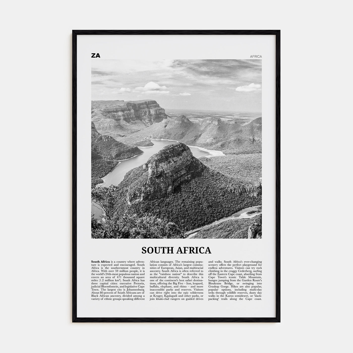 South Africa Travel B&W Poster