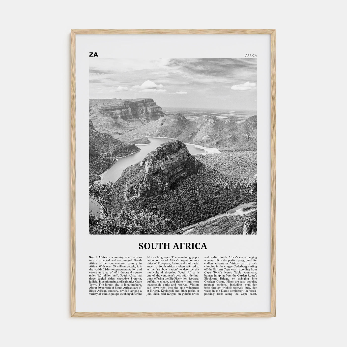 South Africa Travel B&W Poster