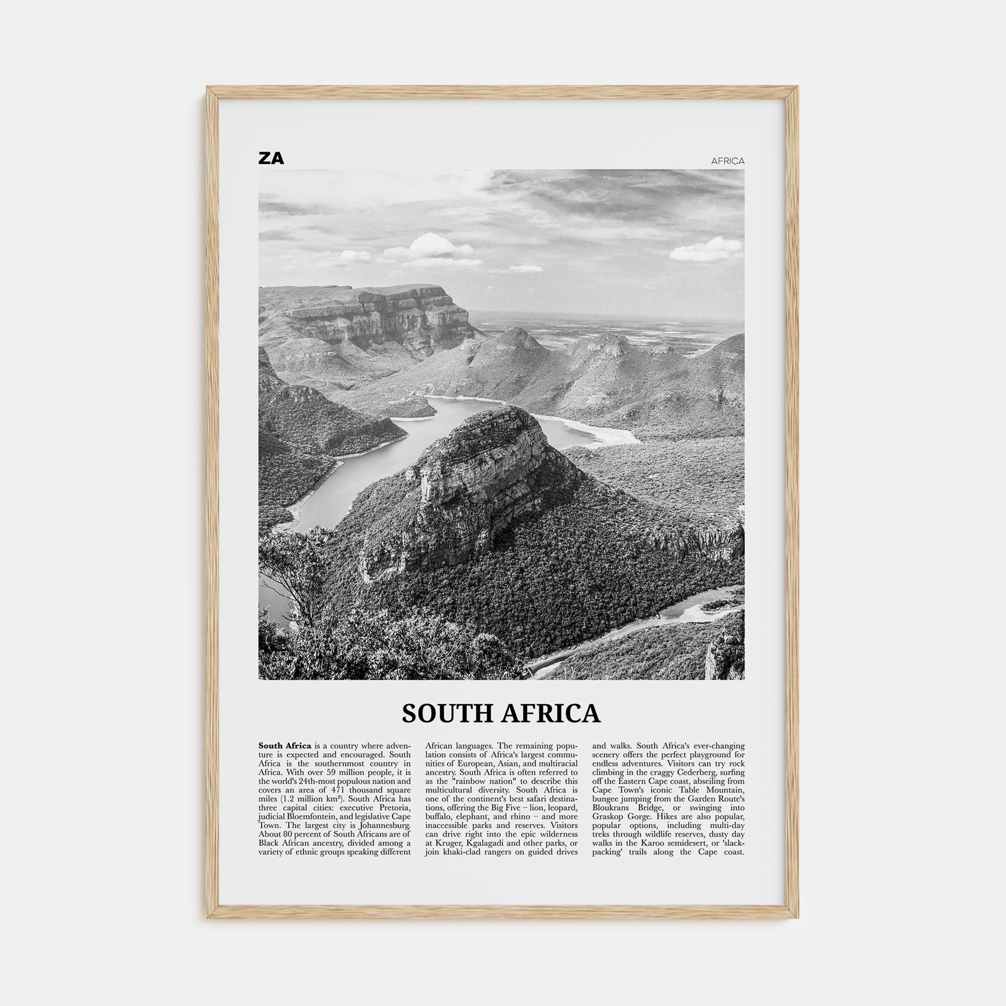 South Africa Travel B&W Poster