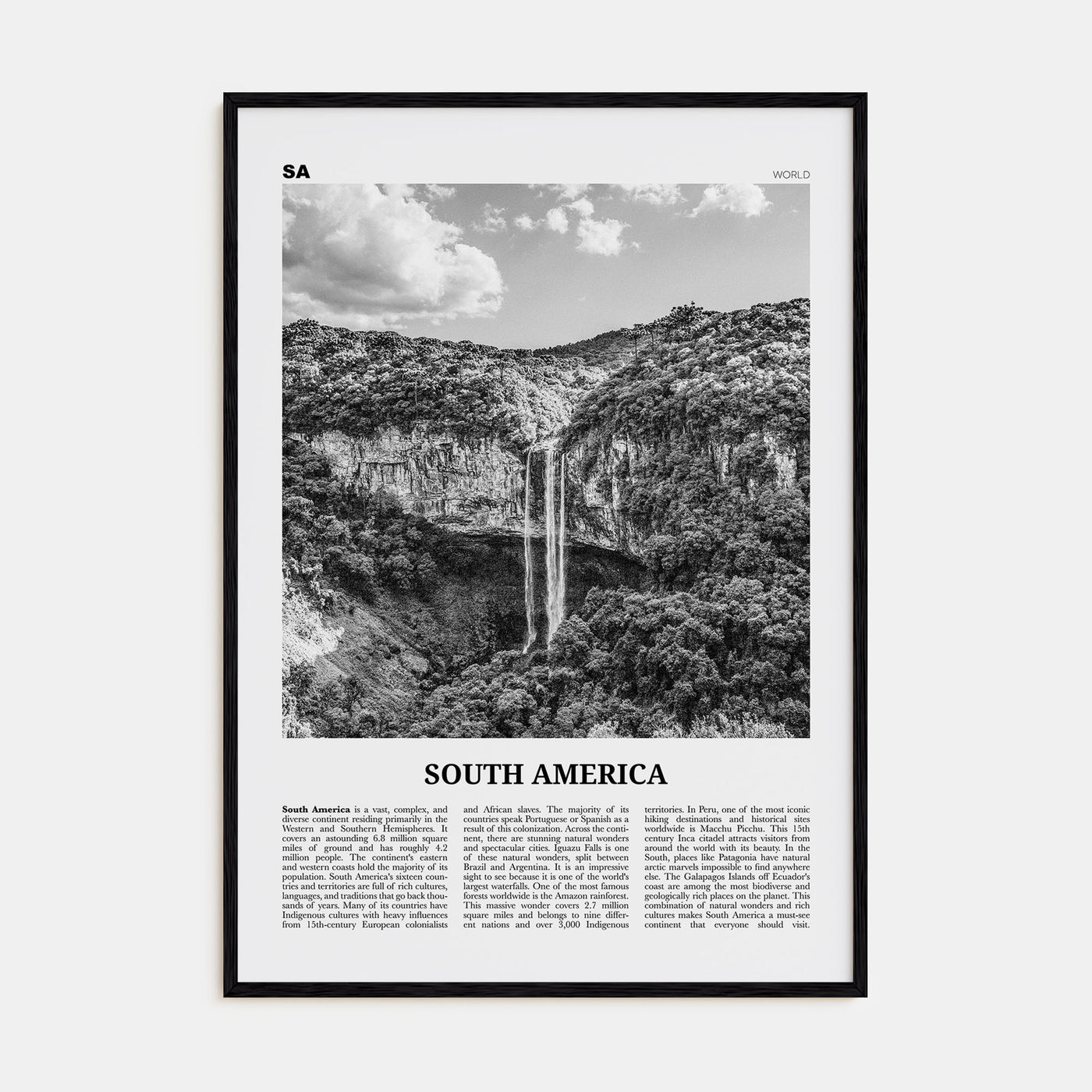 South America Travel B&W Poster