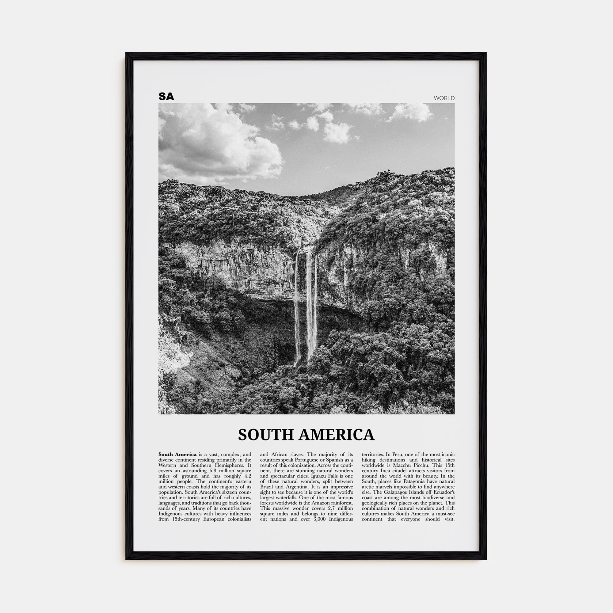 South America Travel B&W Poster