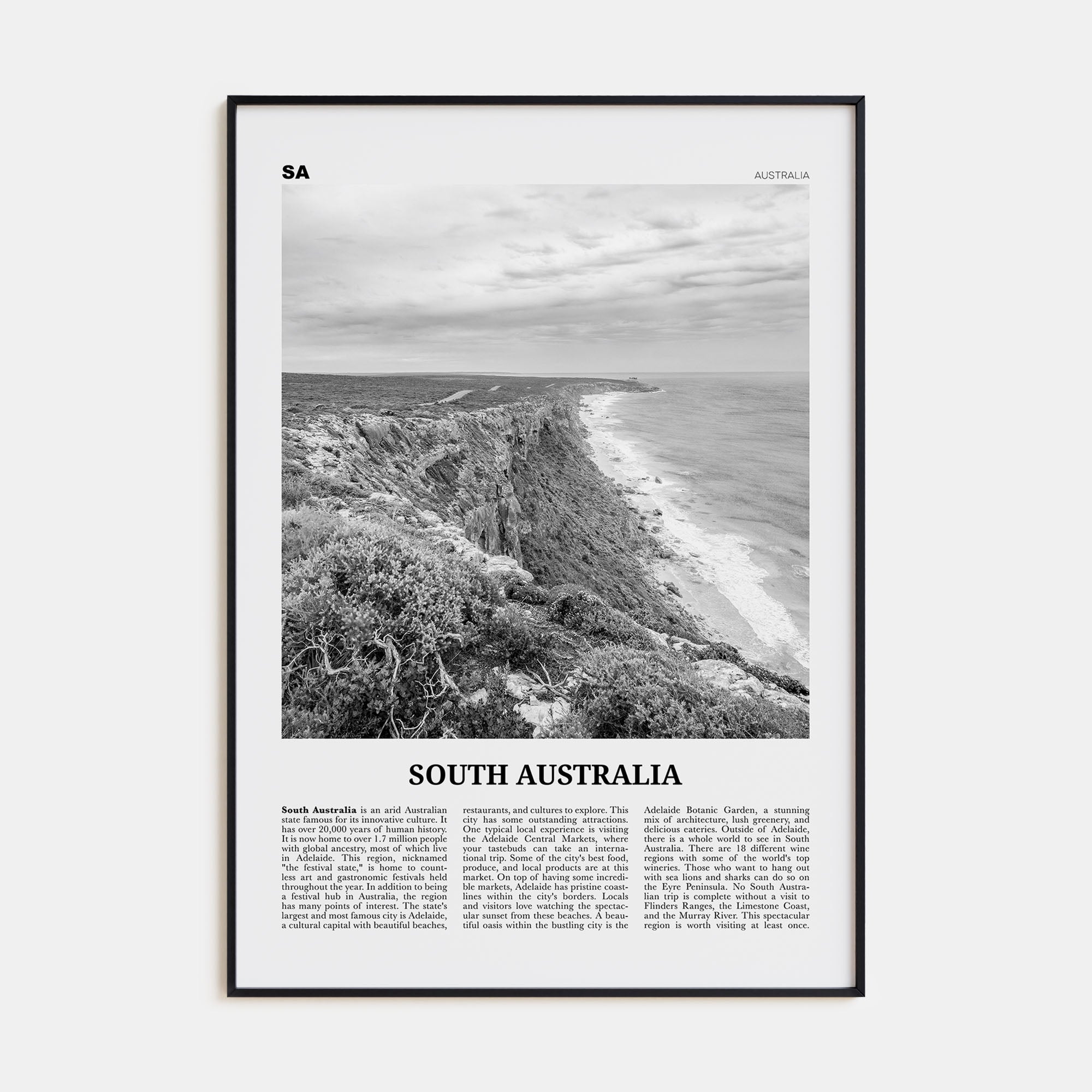 South Australia Travel B&W Poster