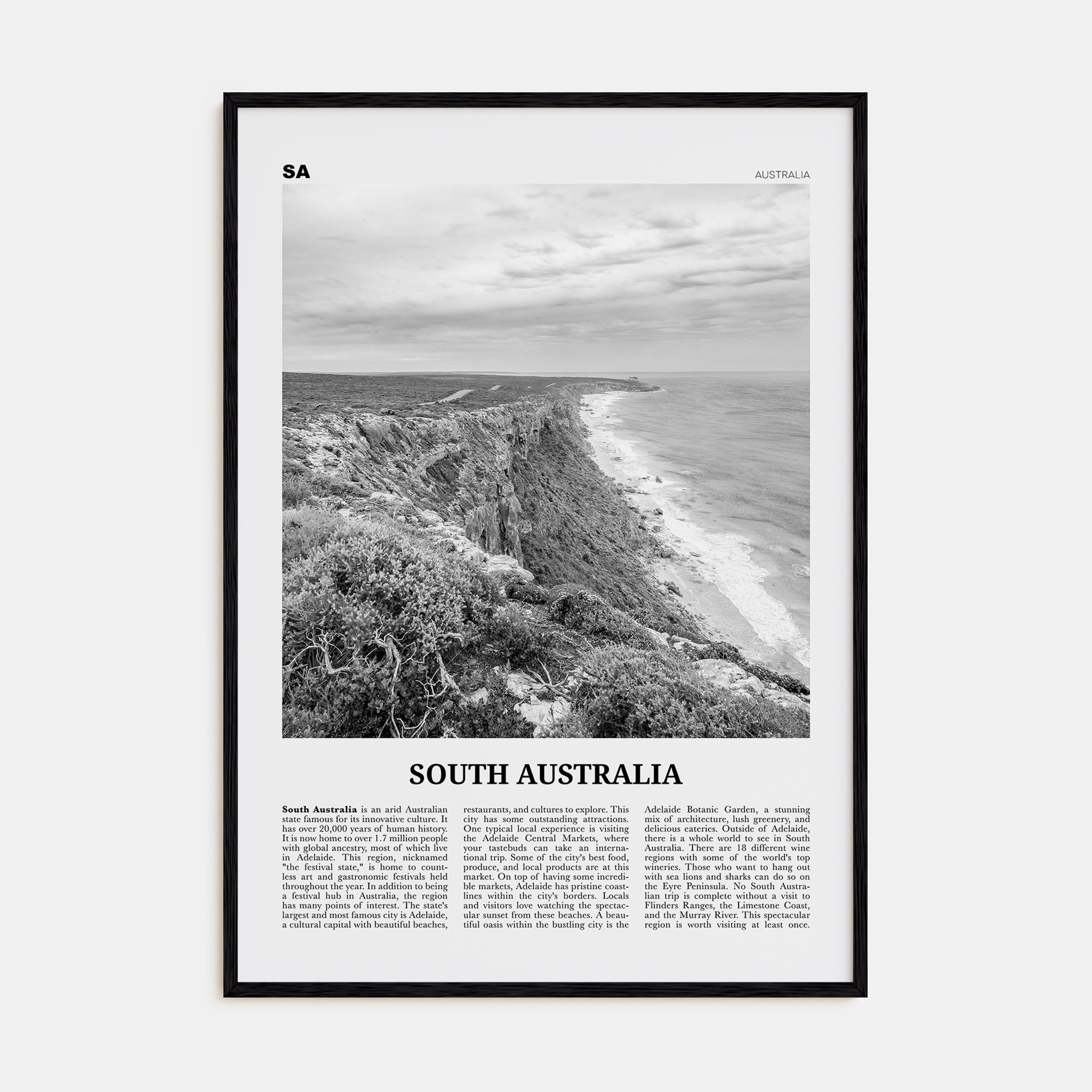 South Australia Travel B&W Poster