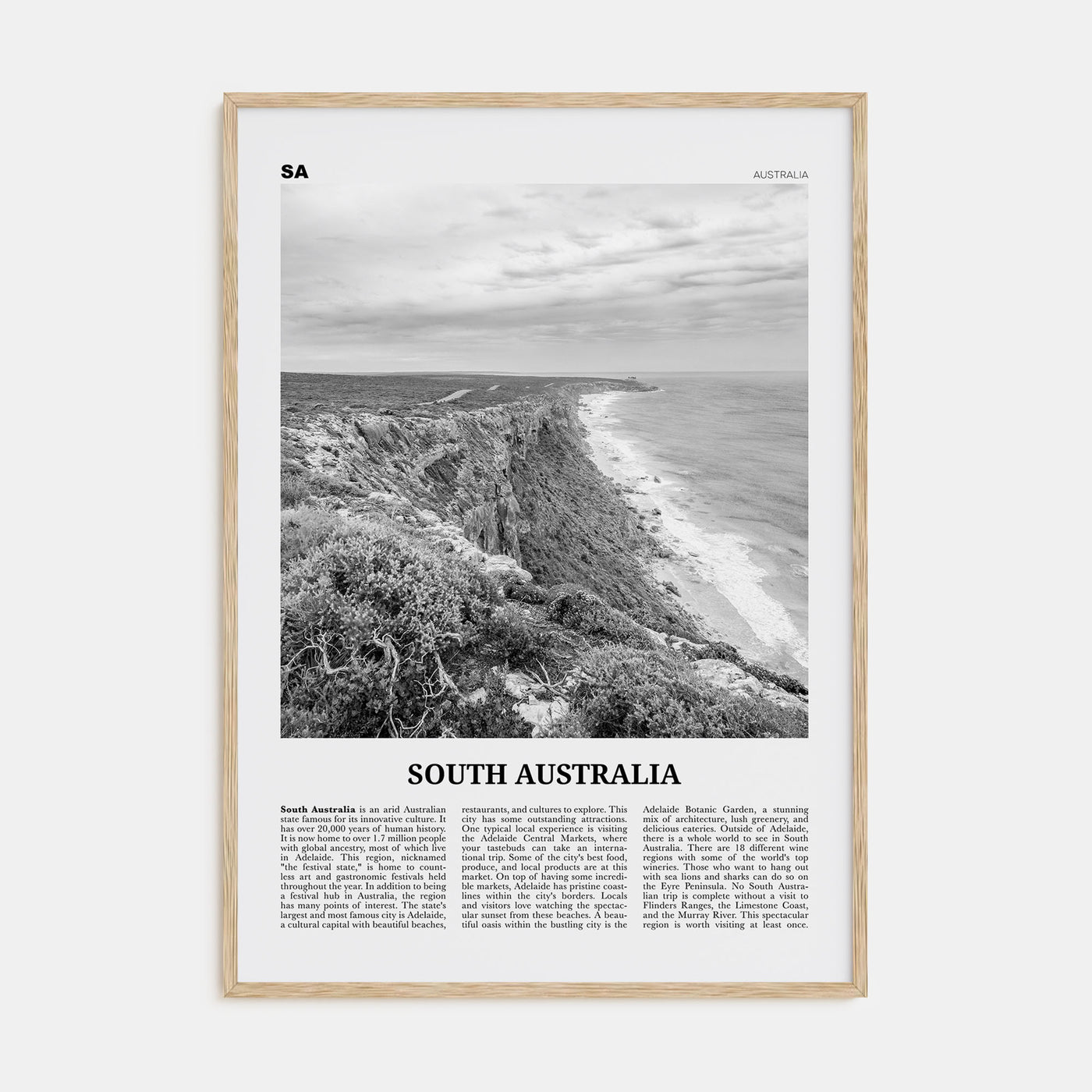 South Australia Travel B&W Poster