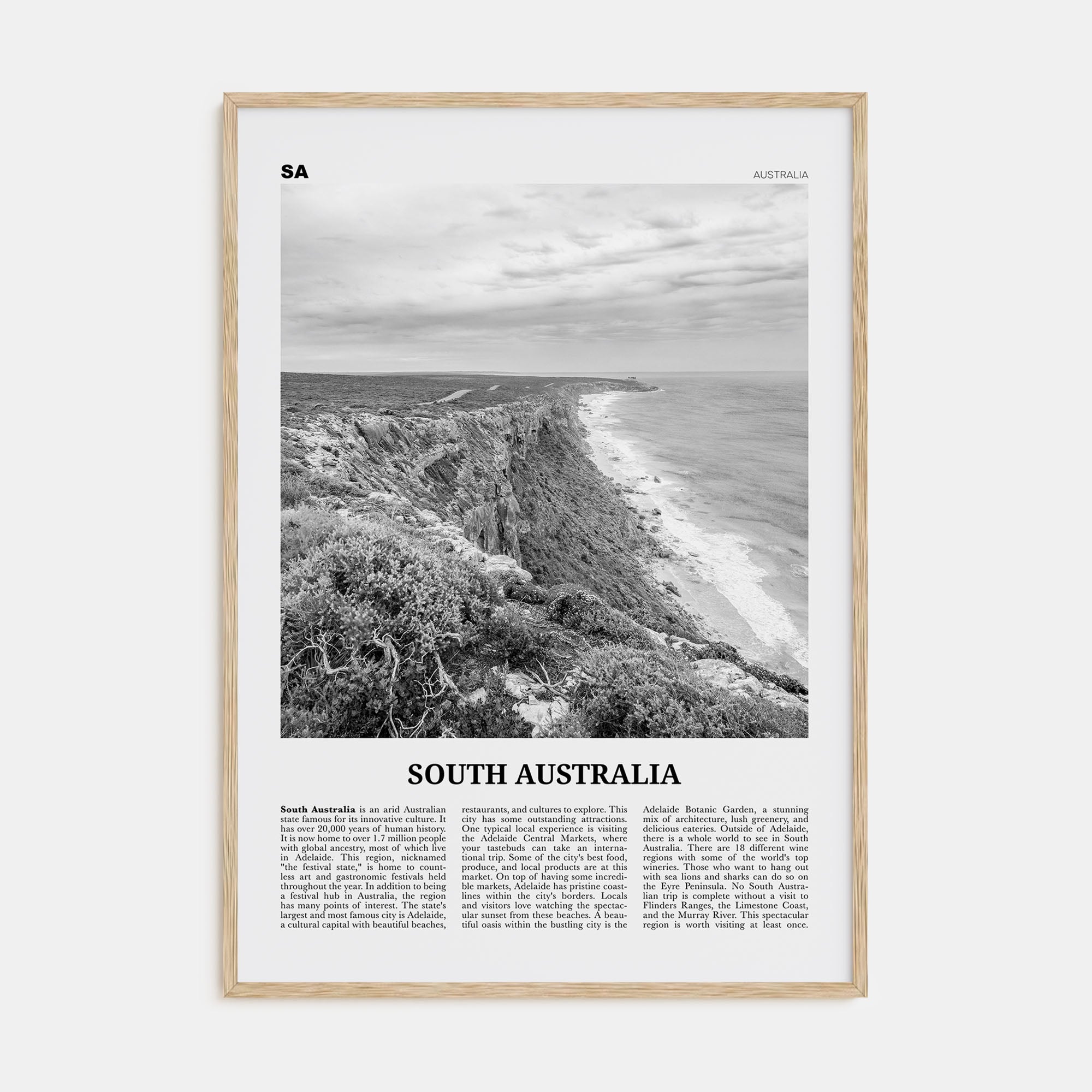 South Australia Travel B&W Poster
