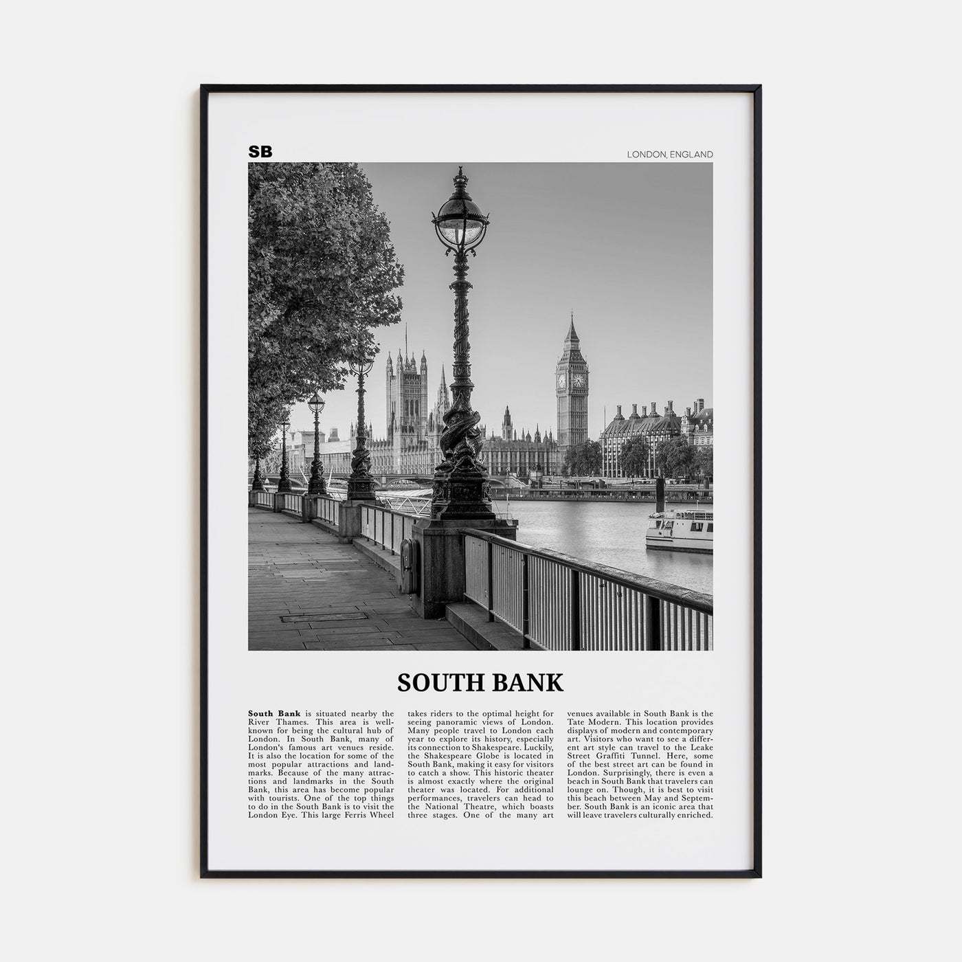 South Bank Travel B&W Poster
