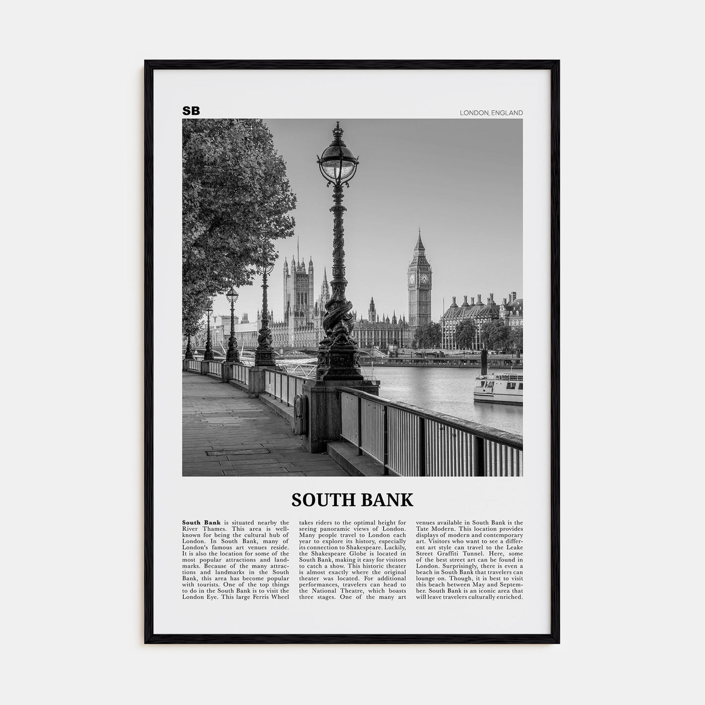 South Bank Travel B&W Poster