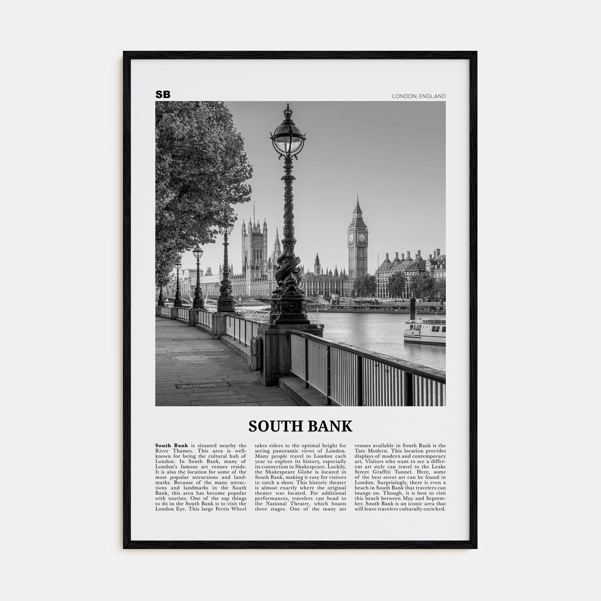 South Bank Travel B&W Poster