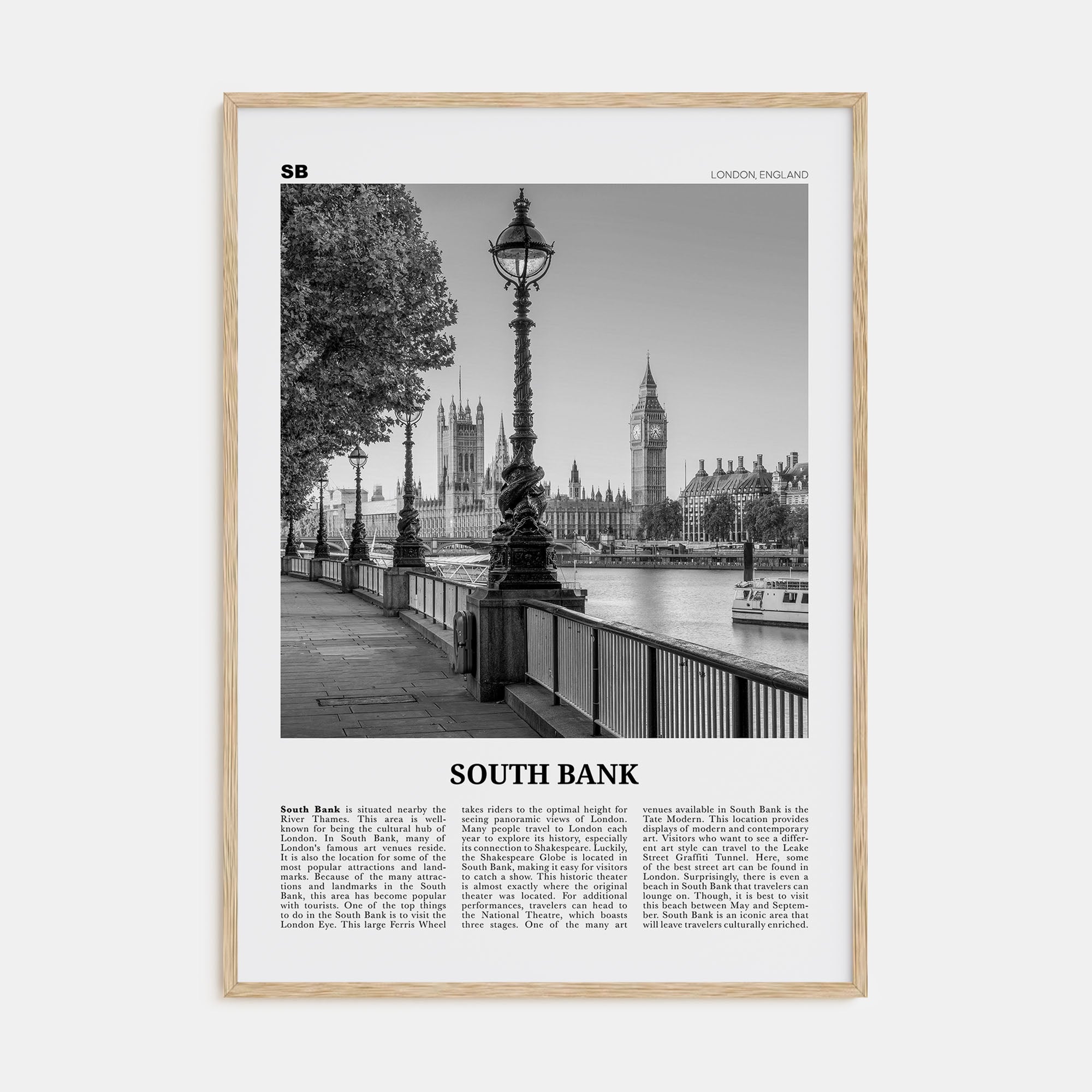 South Bank Travel B&W Poster