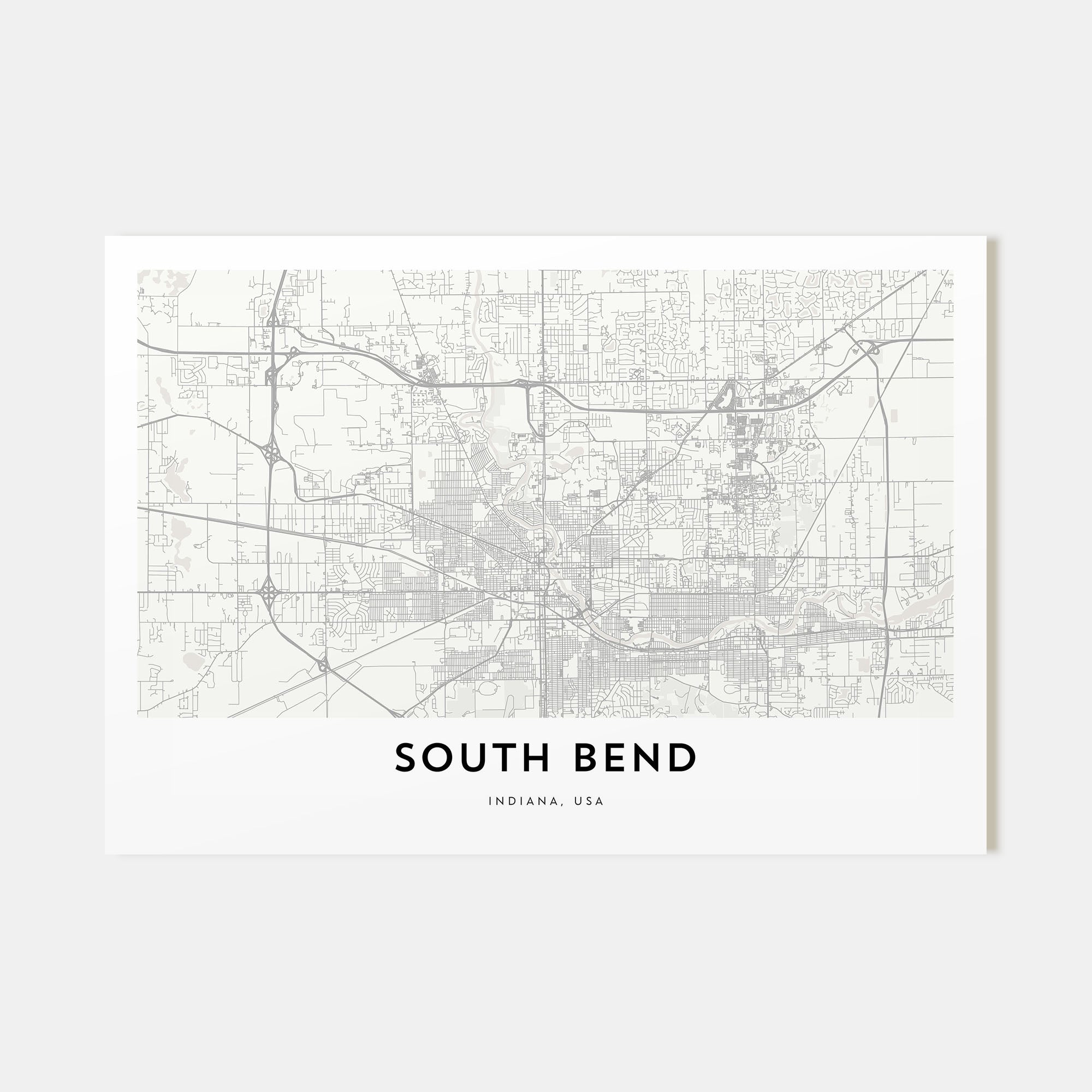 South Bend Map Landscape Poster