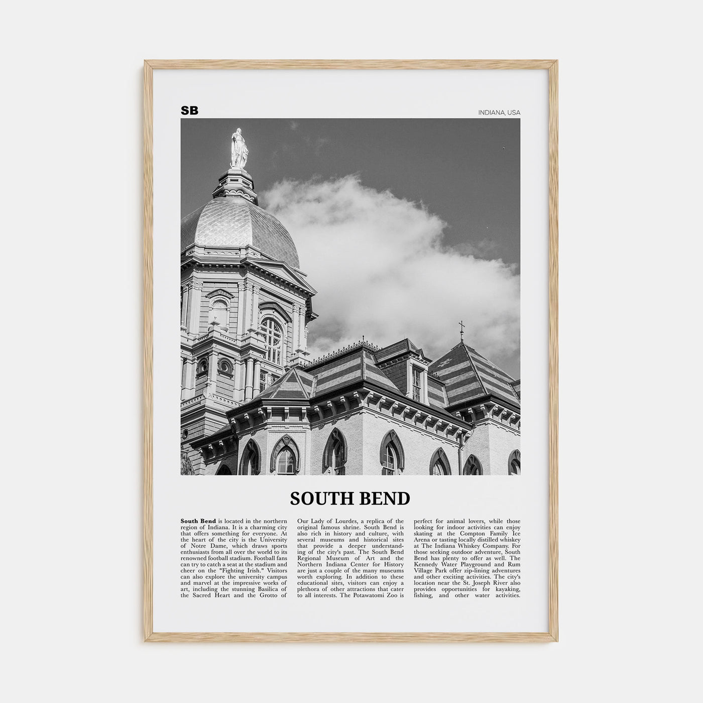 South Bend Travel B&W Poster