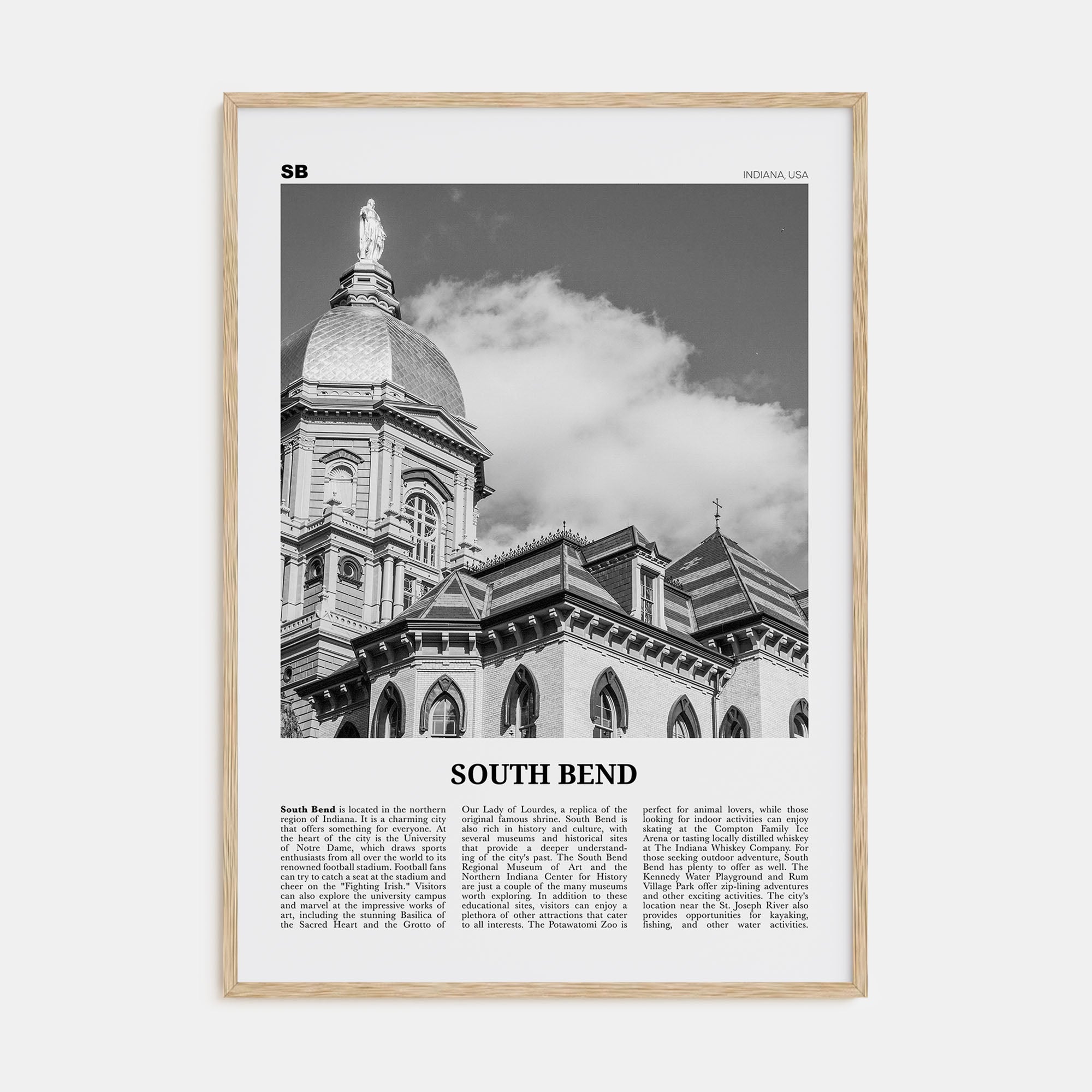 South Bend Travel B&W Poster