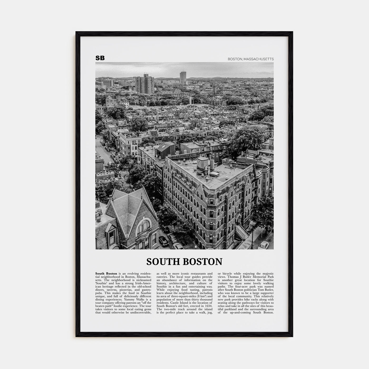 South Boston Travel B&W Poster