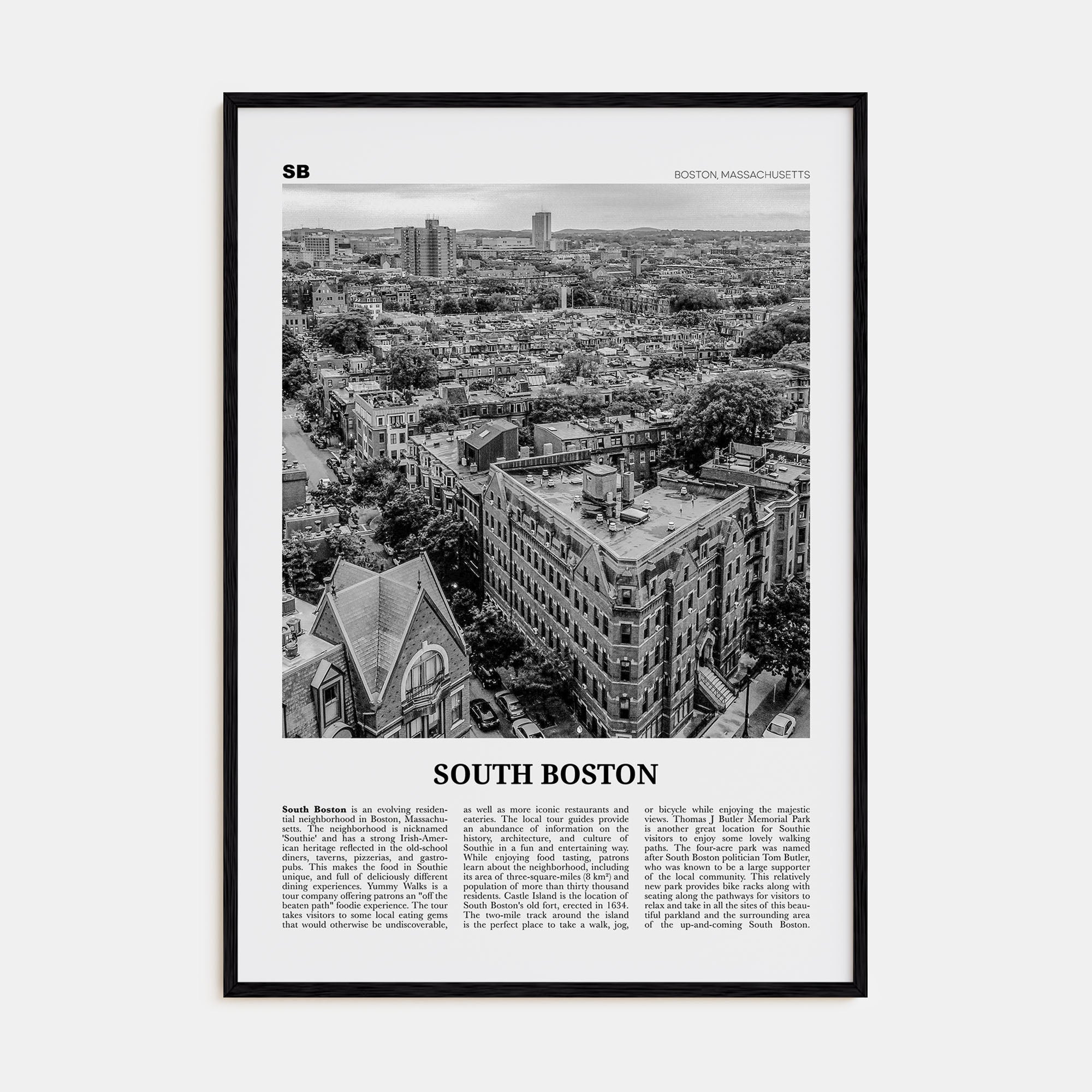 South Boston Travel B&W Poster