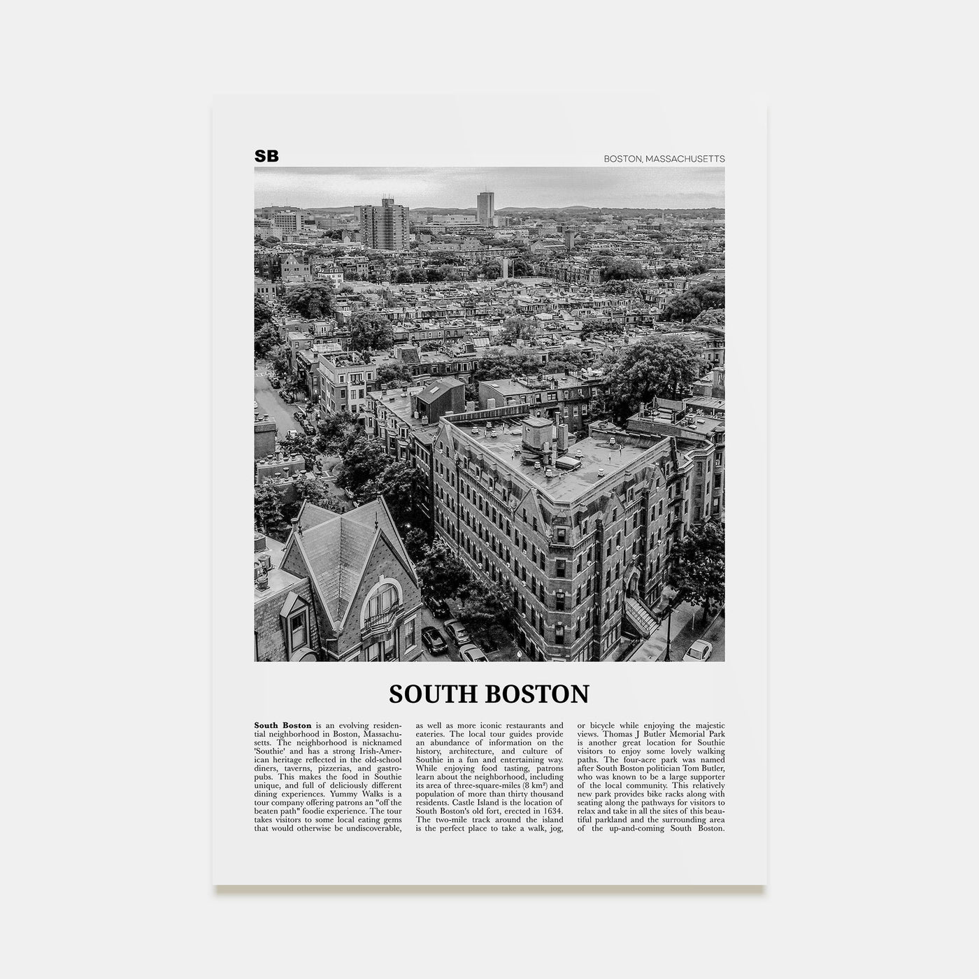 South Boston Travel B&W Poster
