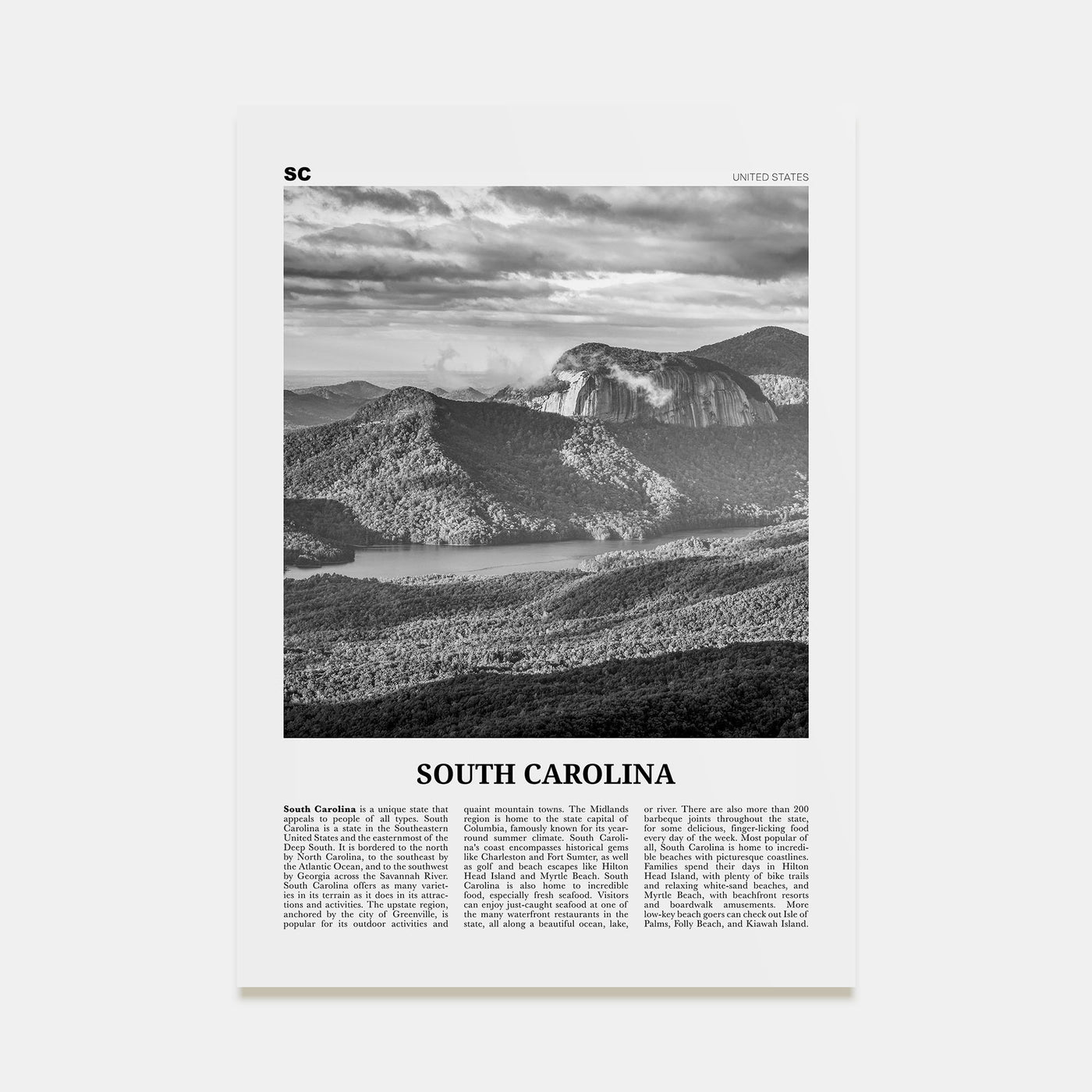 South Carolina Travel B&W No 3 Poster