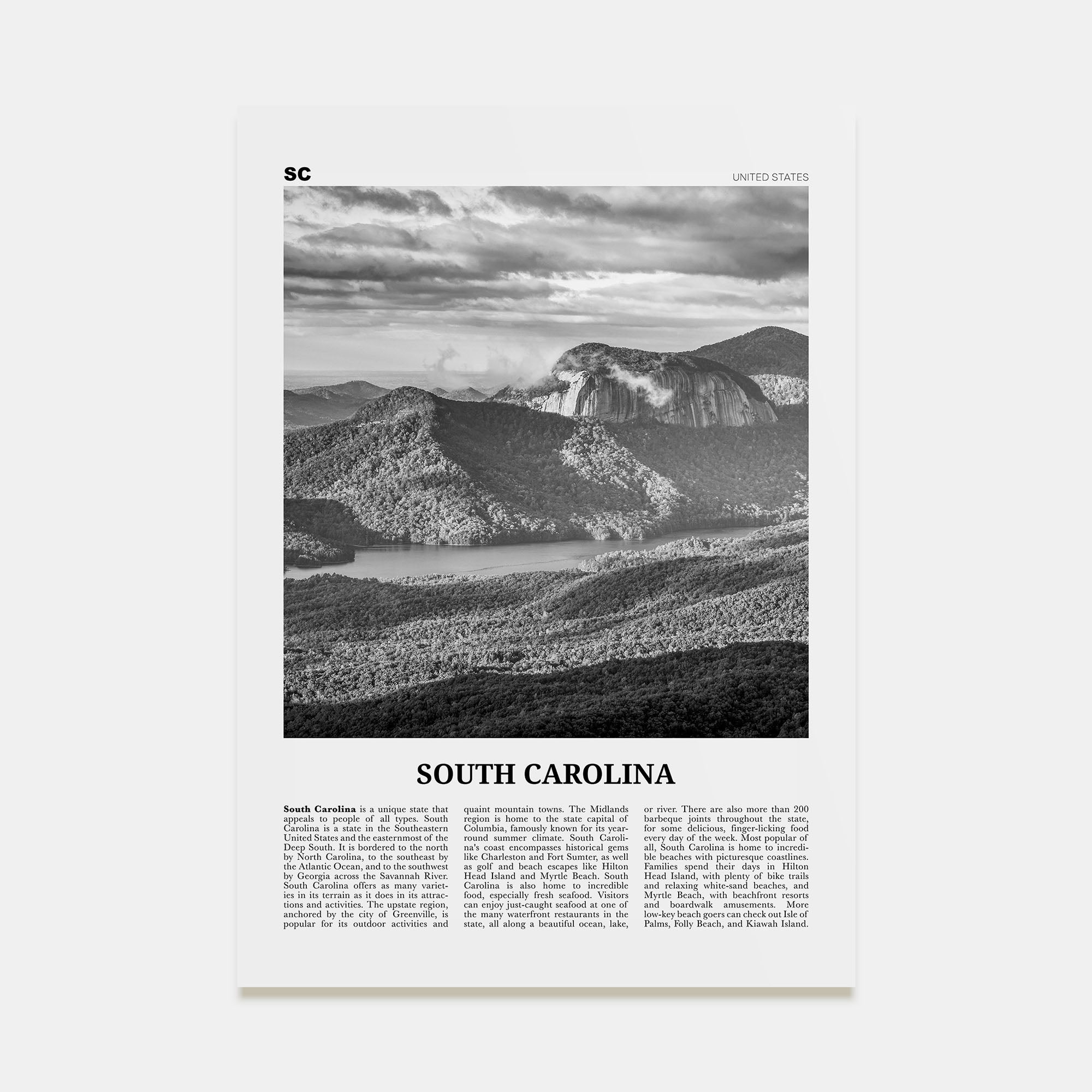South Carolina Travel B&W No 3 Poster
