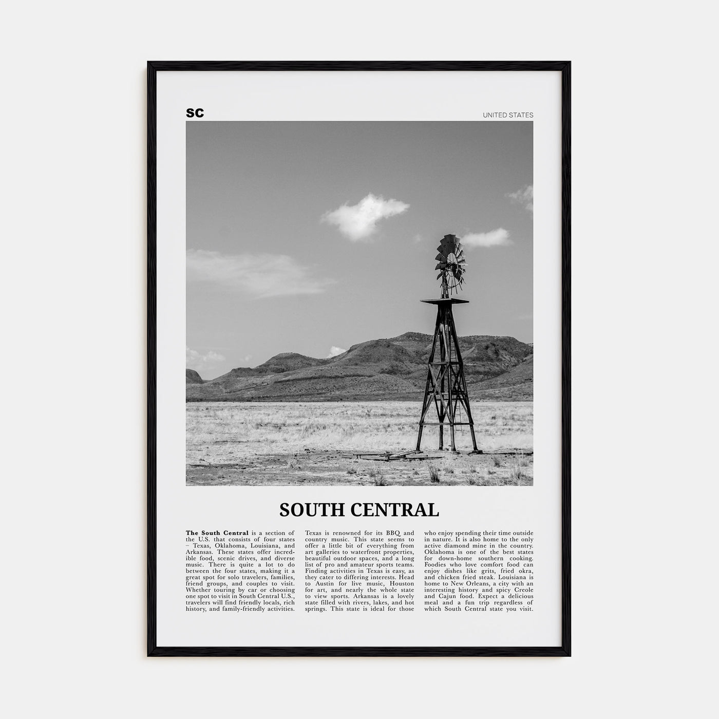 South Central Travel B&W Poster
