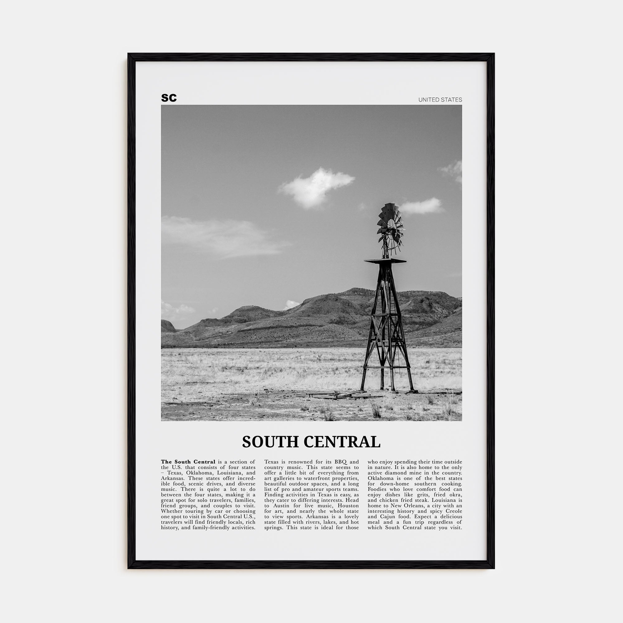 South Central Travel B&W Poster