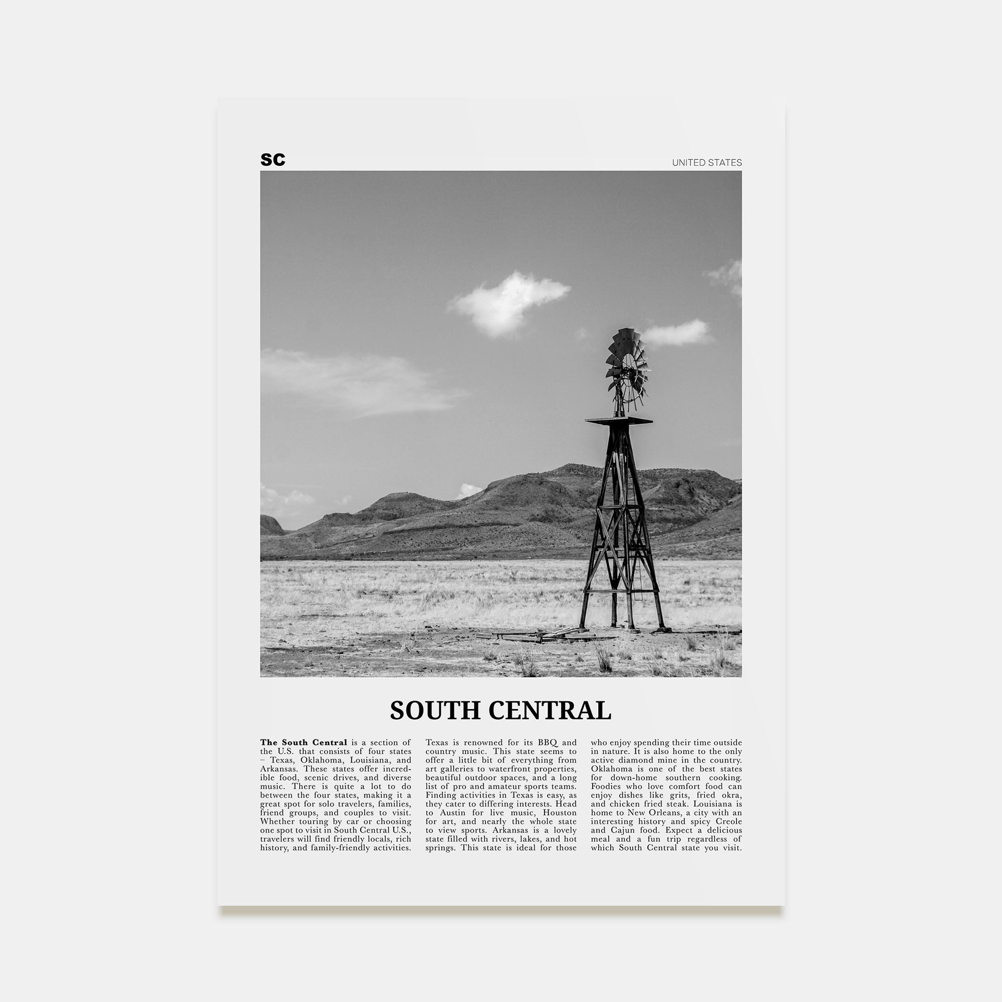 South Central Travel B&W Poster