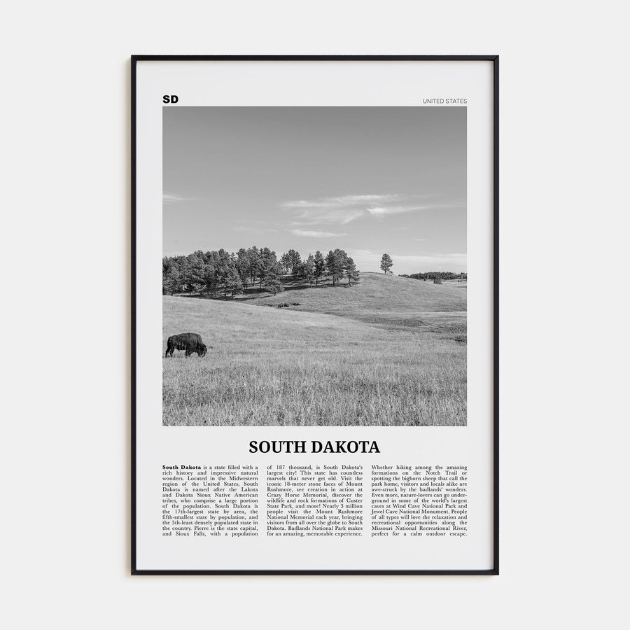South Dakota Travel B&W No 1 Poster
