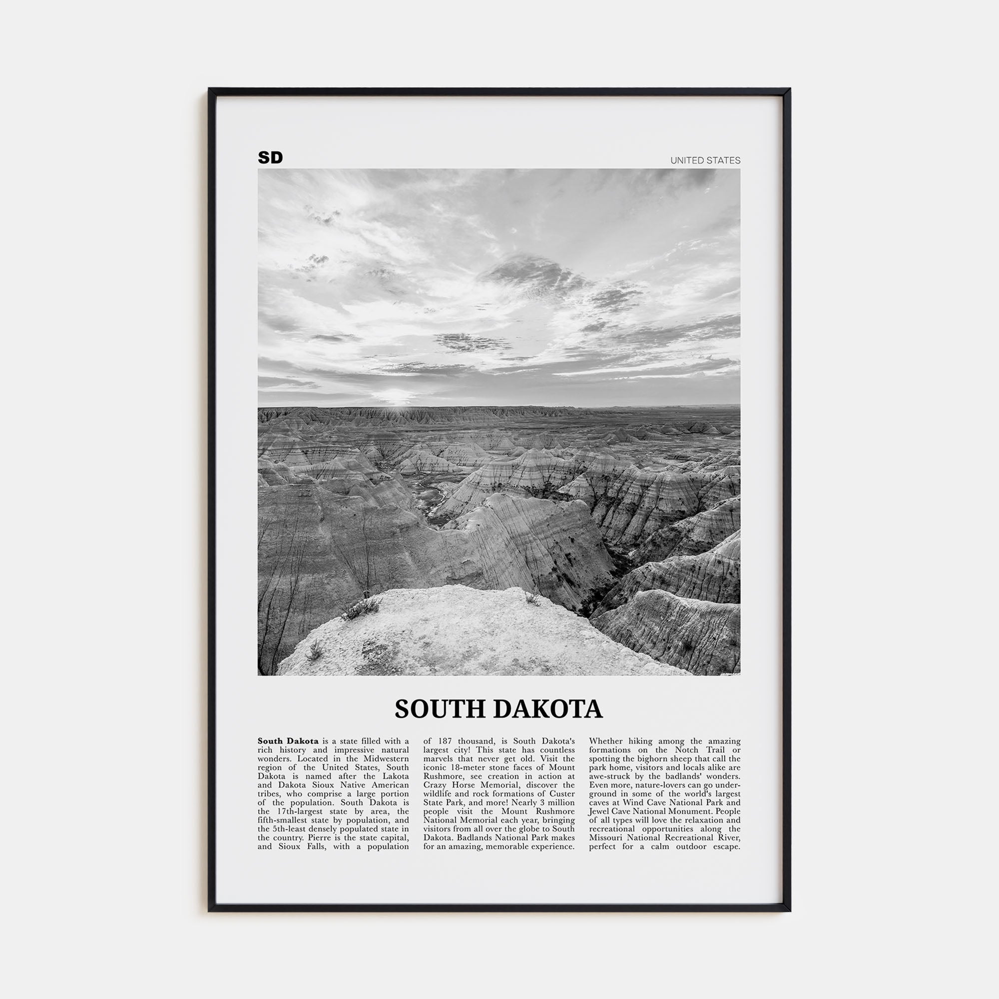 South Dakota Travel B&W No 2 Poster