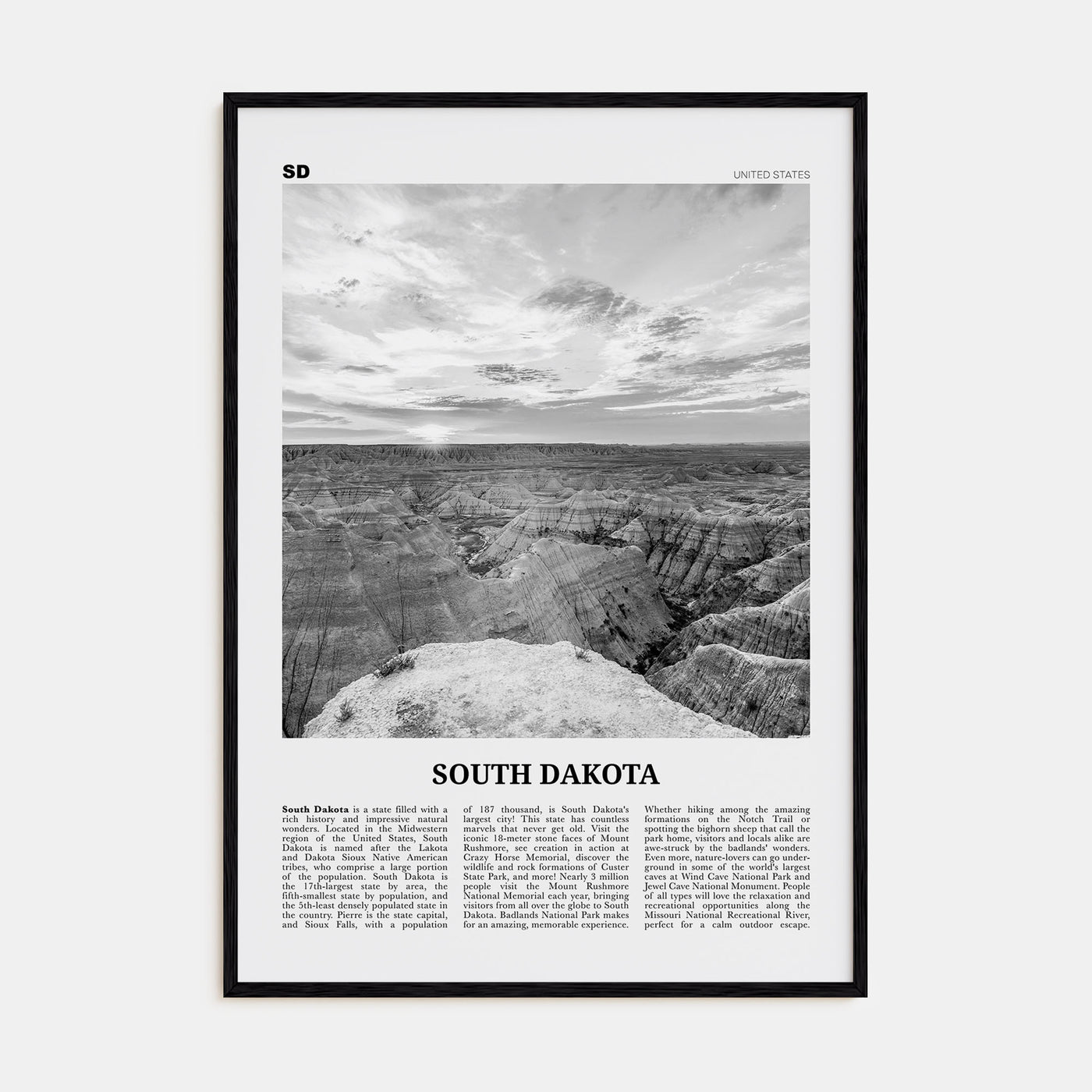 South Dakota Travel B&W No 2 Poster