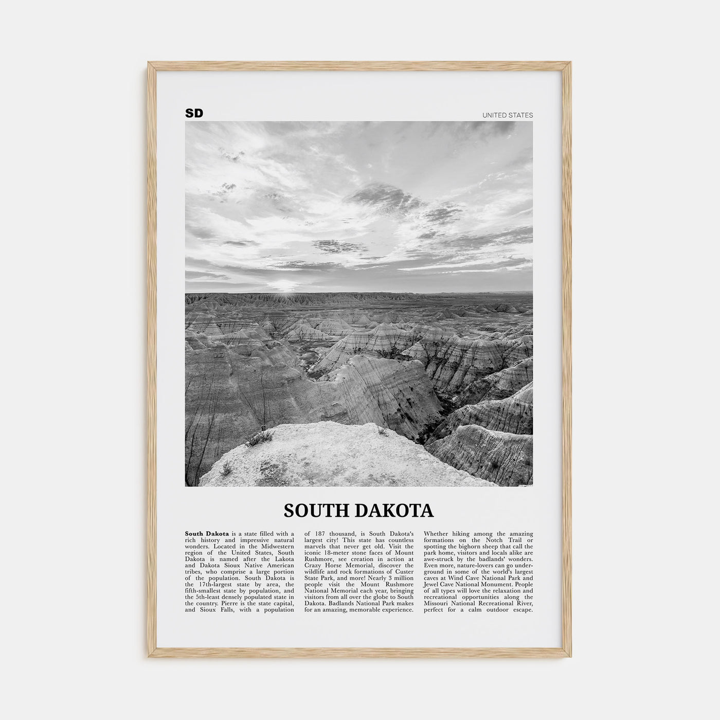 South Dakota Travel B&W No 2 Poster