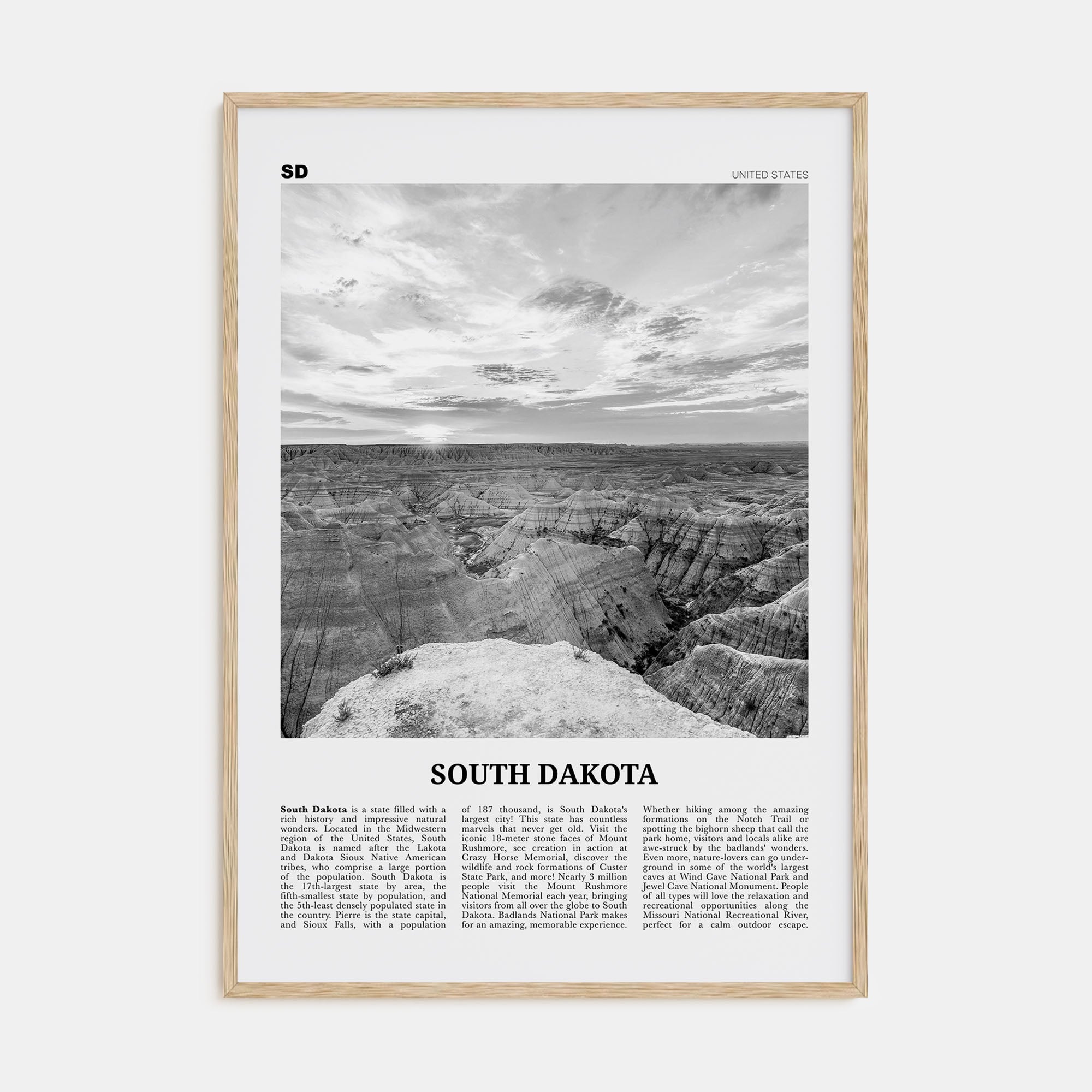 South Dakota Travel B&W No 2 Poster