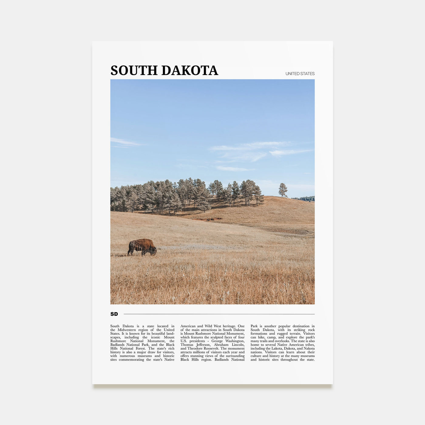 South Dakota Travel Color Poster