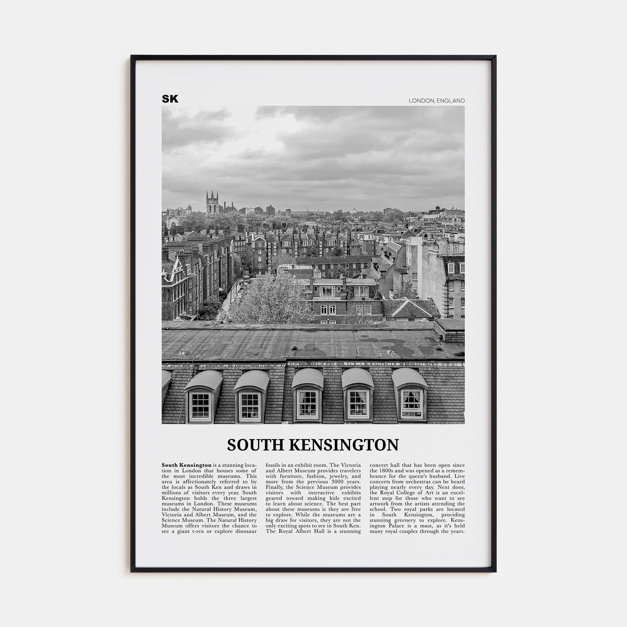 South Kensington Travel B&W Poster