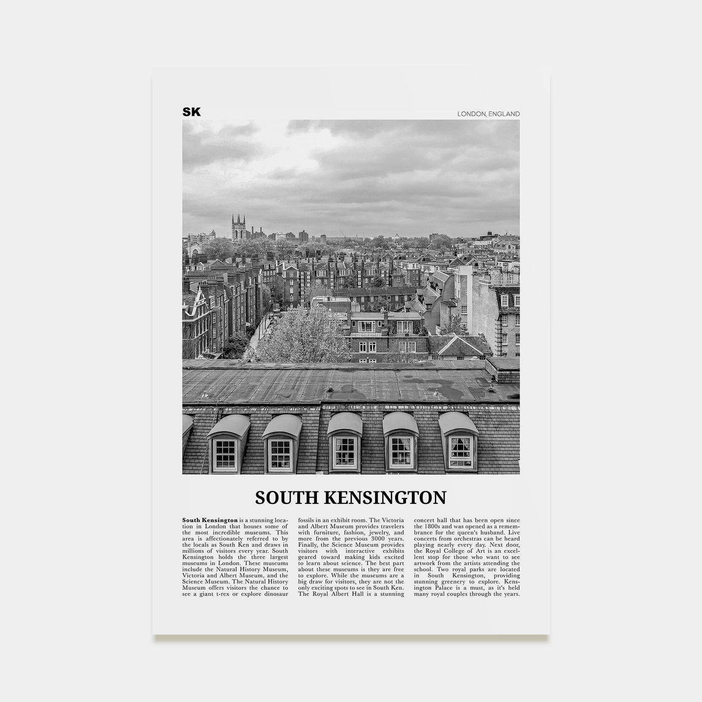 South Kensington Travel B&W Poster