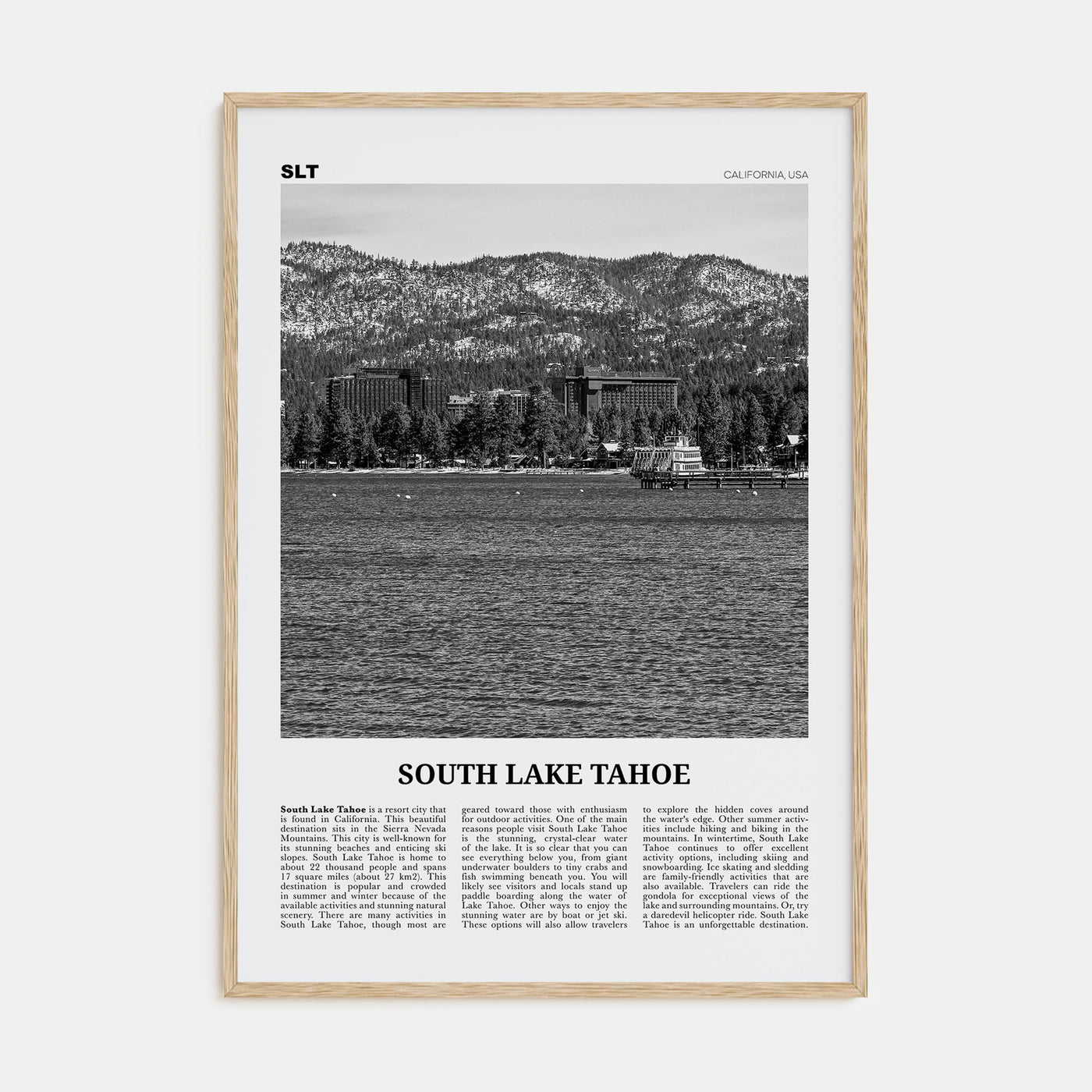 South Lake Tahoe Travel B&W Poster