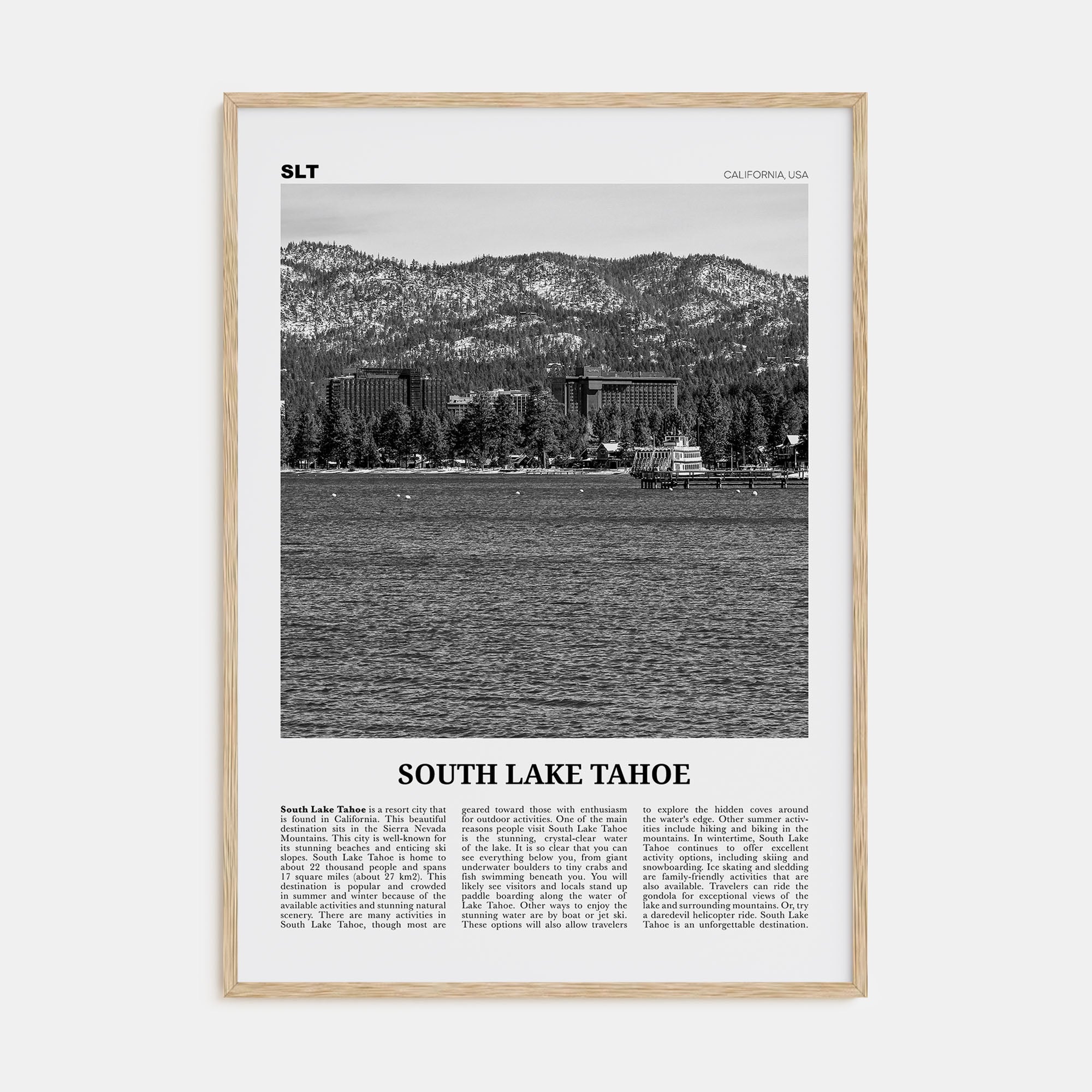 South Lake Tahoe Travel B&W Poster