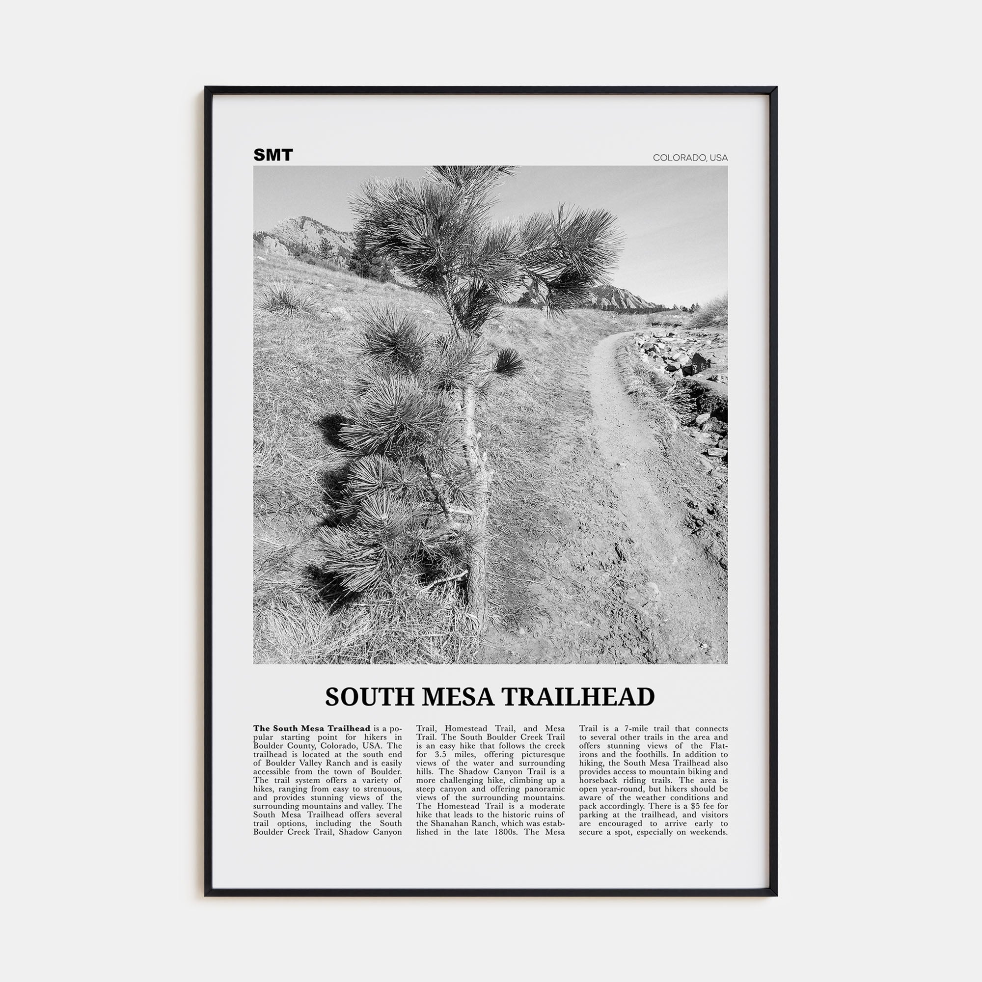 South Mesa Trailhead Travel B&W Poster