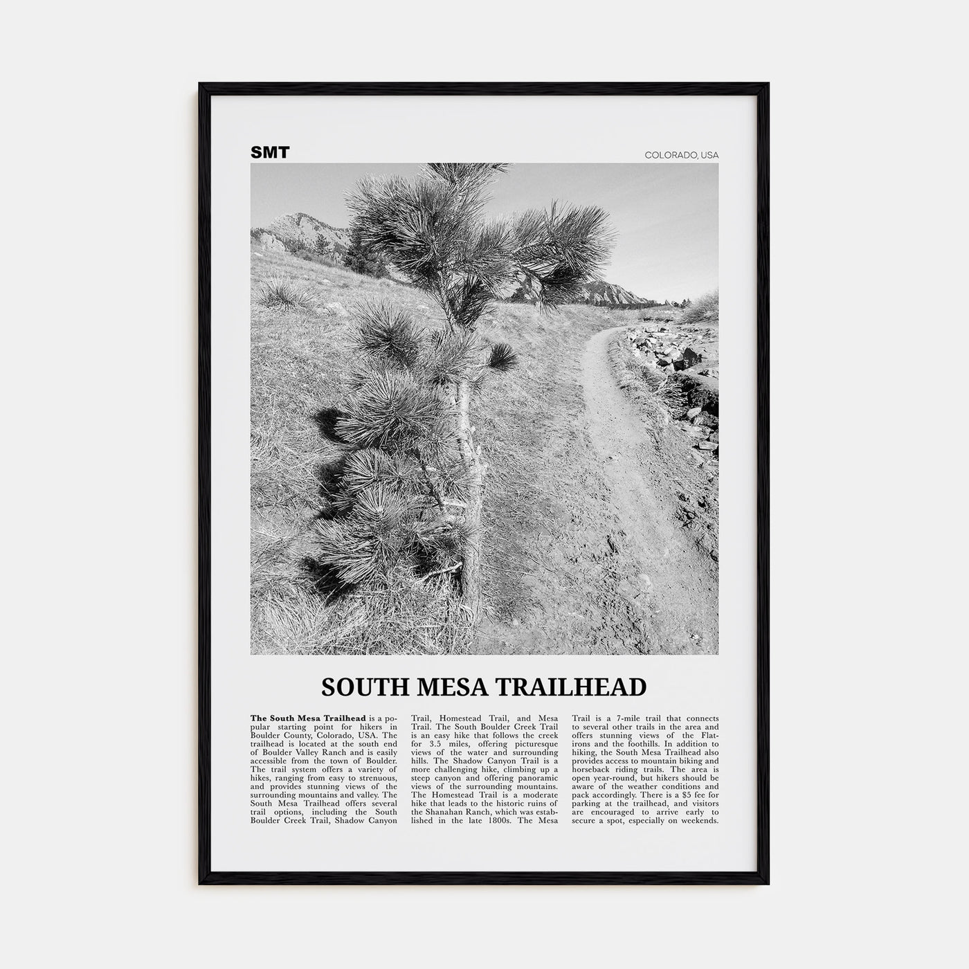 South Mesa Trailhead Travel B&W Poster