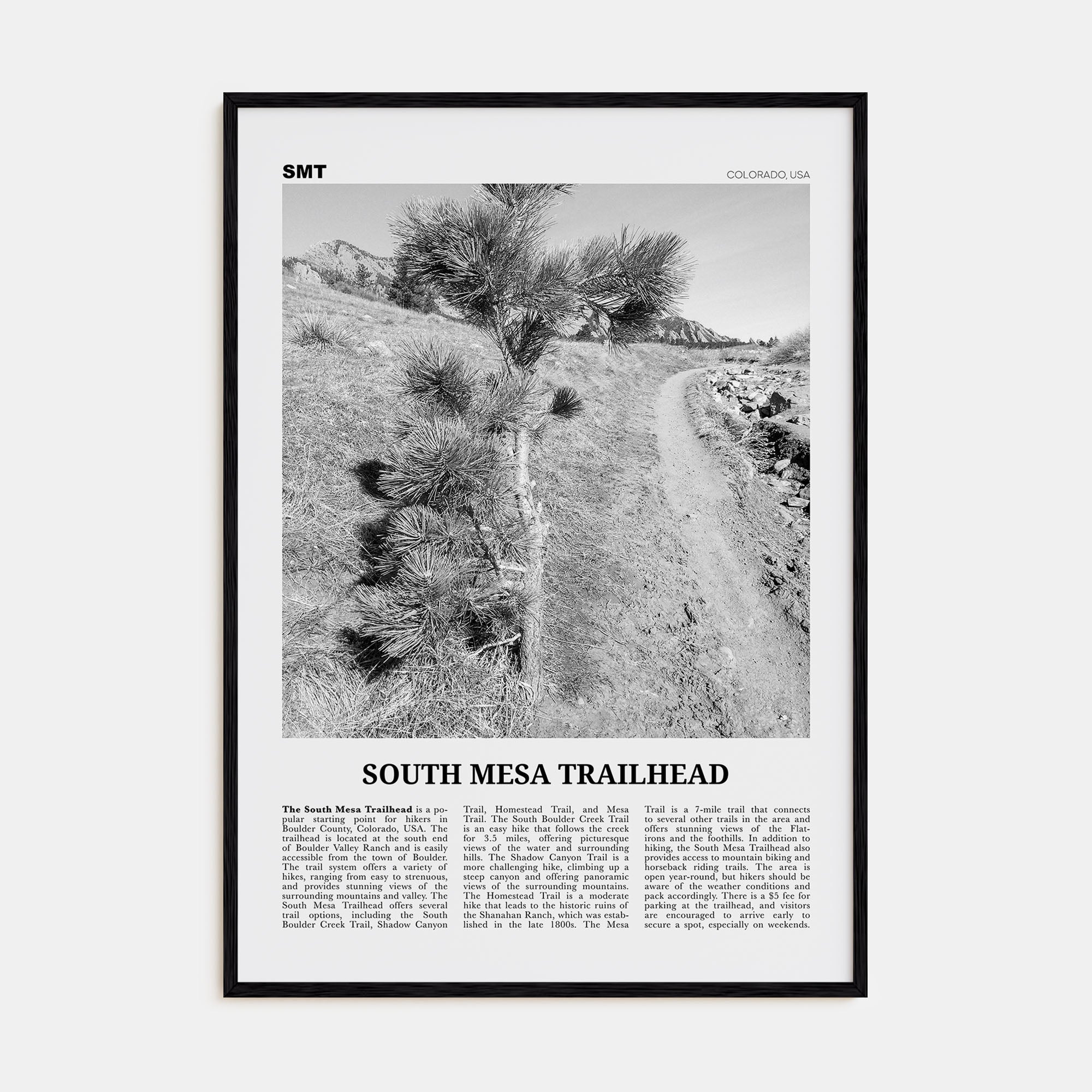 South Mesa Trailhead Travel B&W Poster