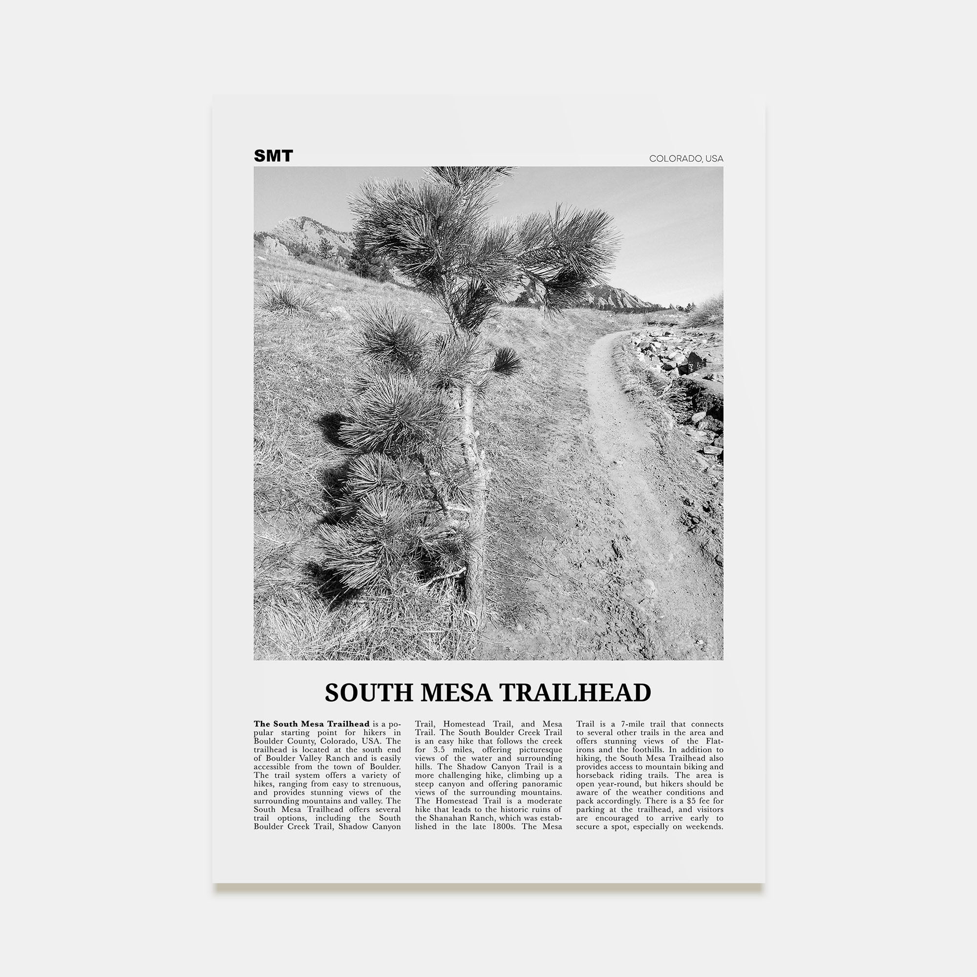 South Mesa Trailhead Travel B&W Poster