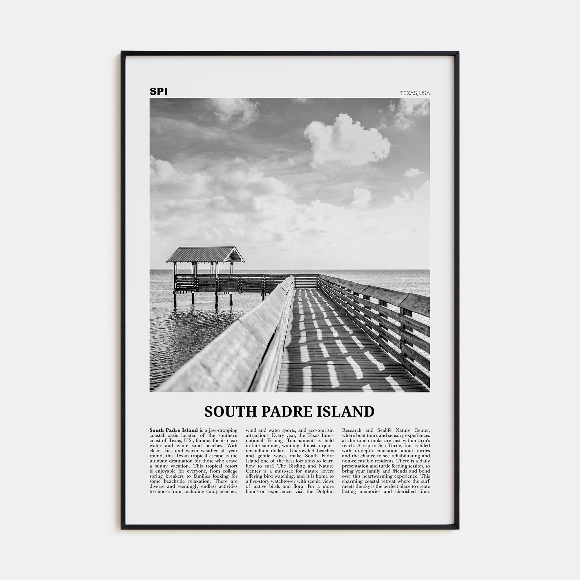 South Padre Island Travel B&W Poster