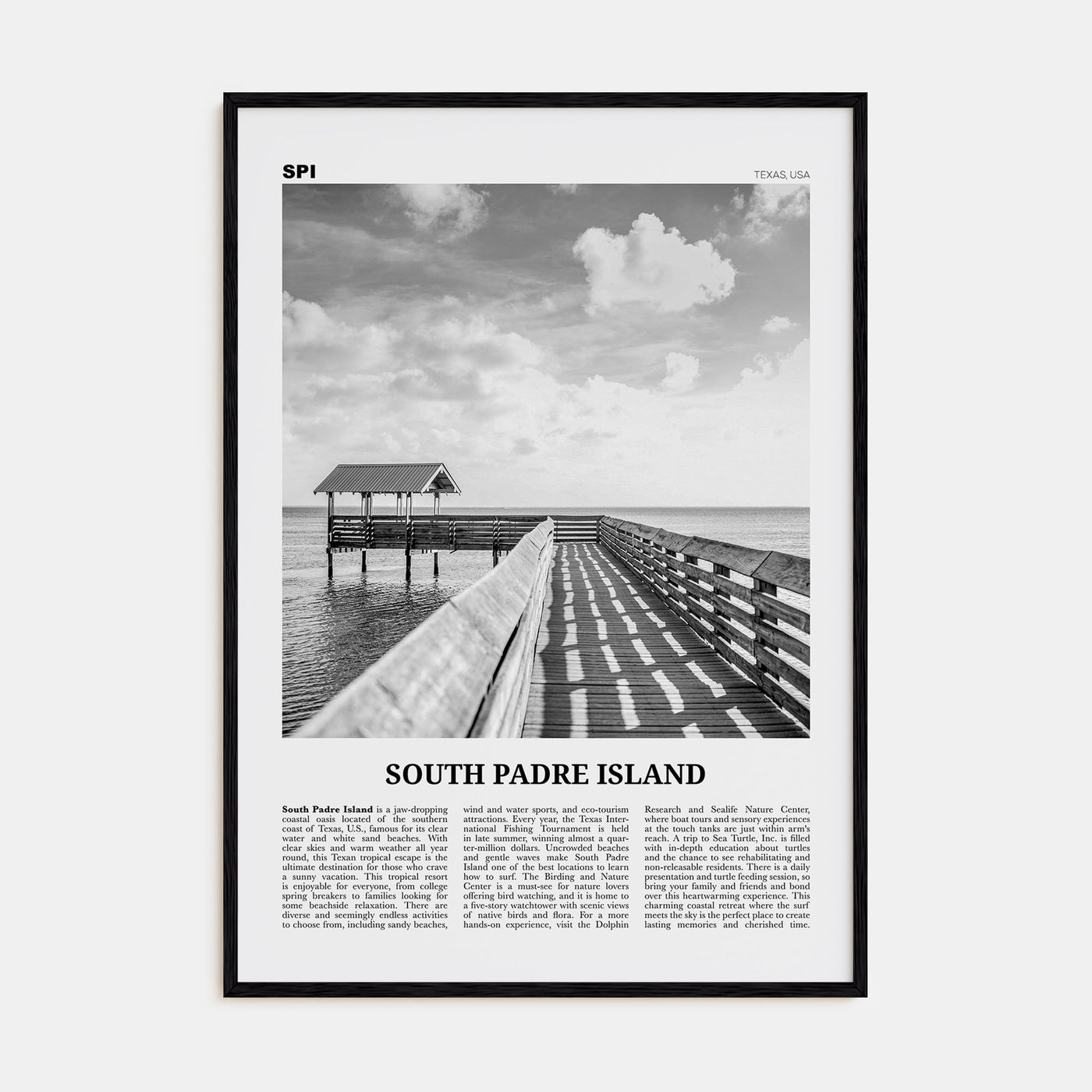 South Padre Island Travel B&W Poster