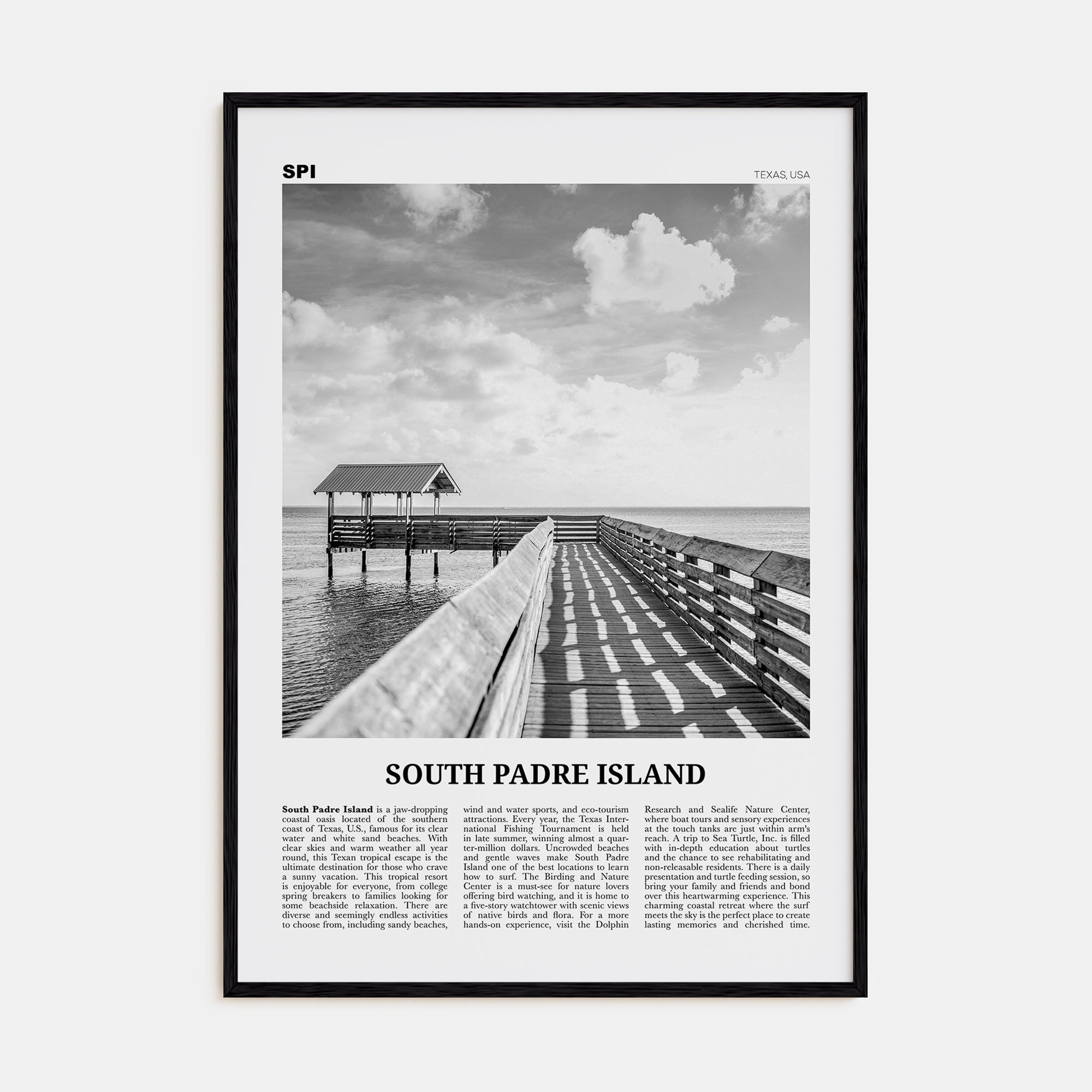 South Padre Island Travel B&W Poster