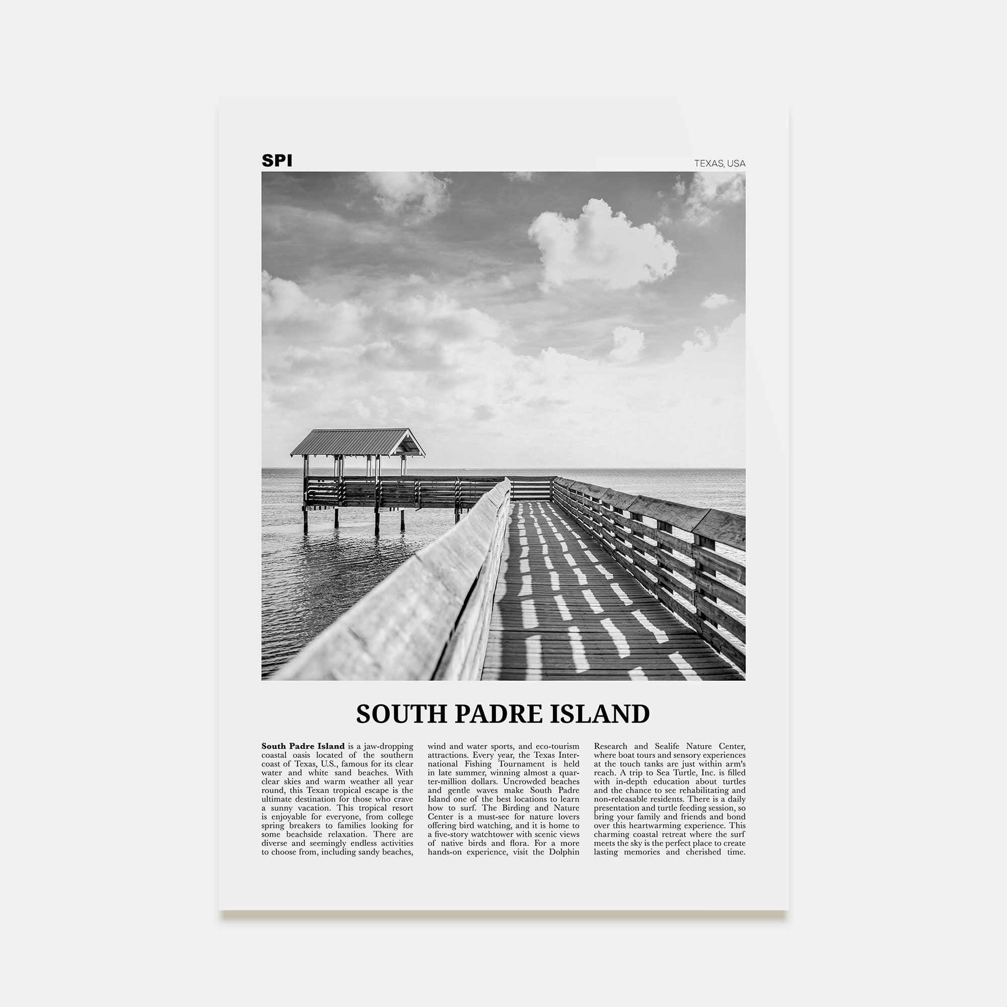 South Padre Island Travel B&W Poster