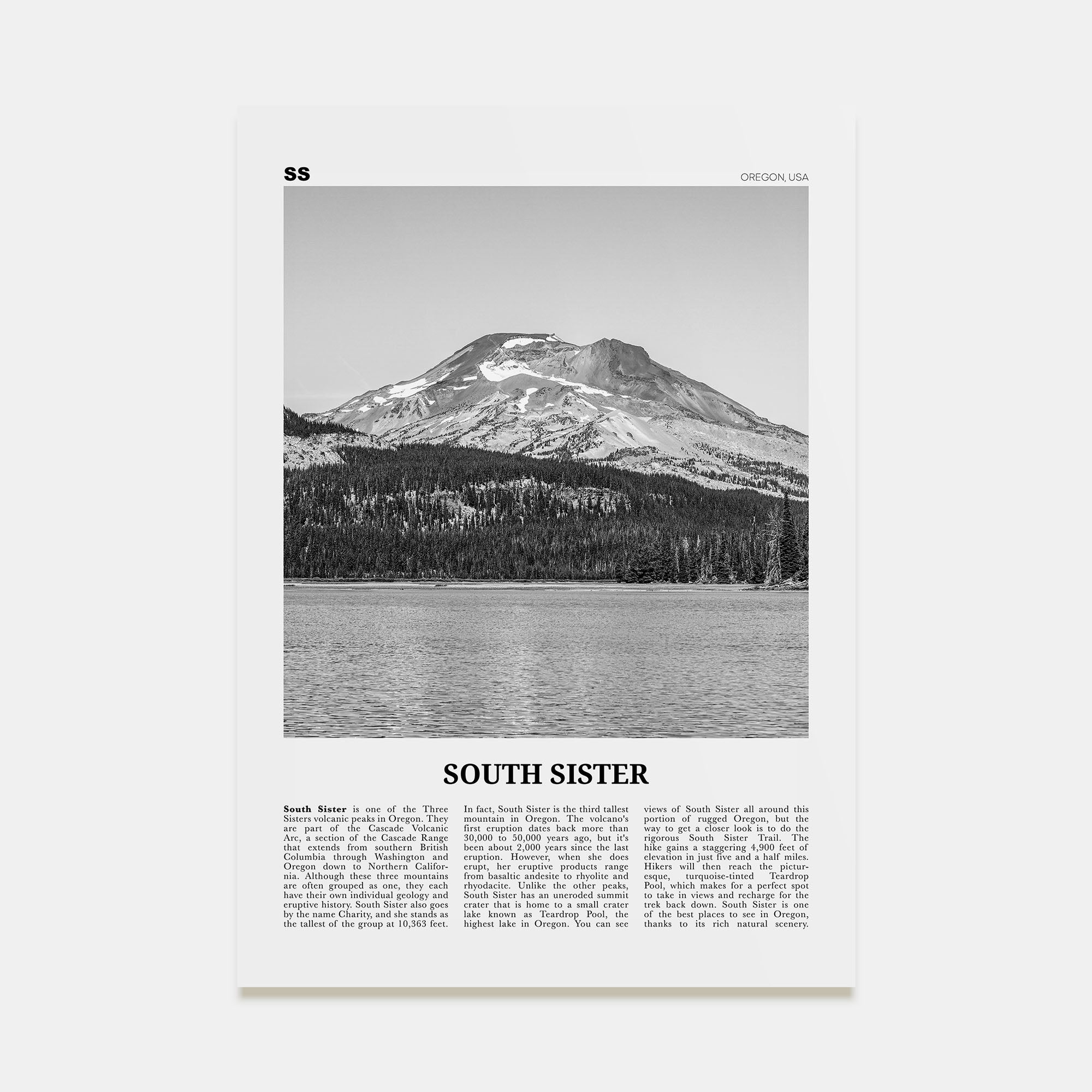 South Sister Travel B&W Poster