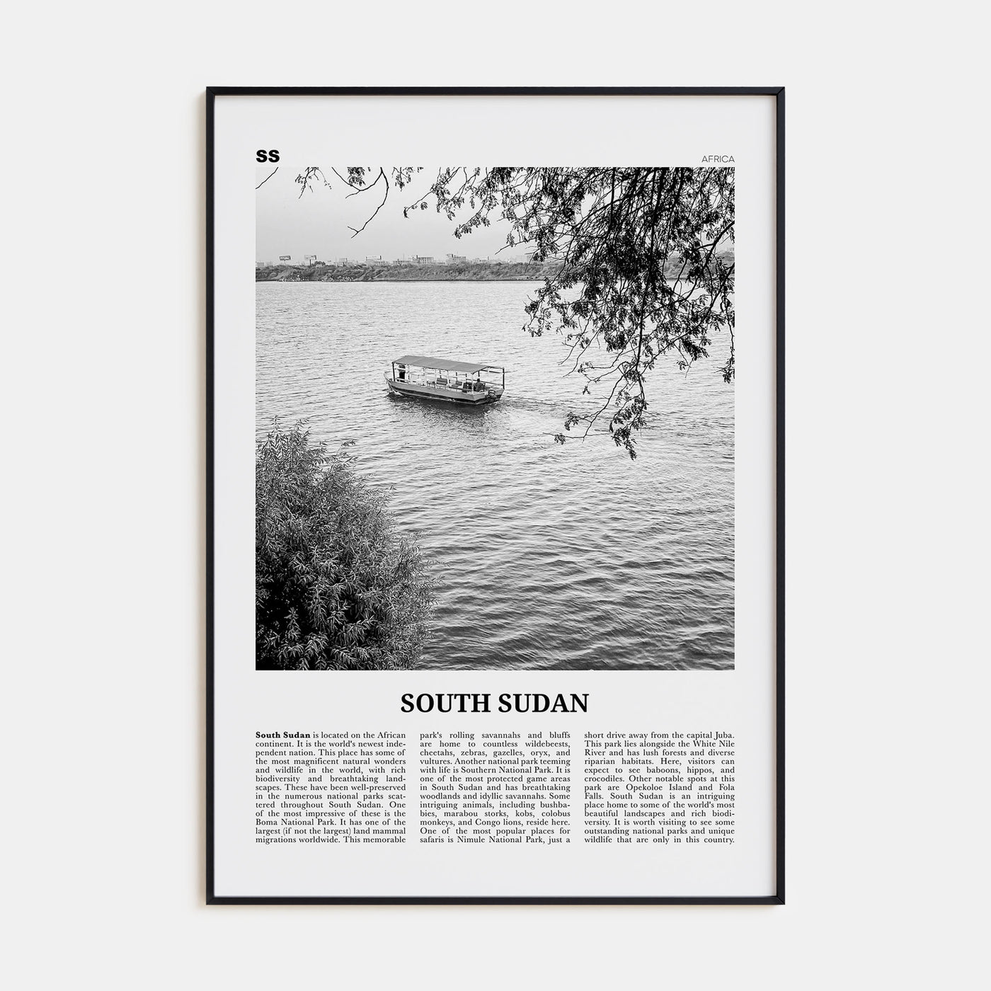 South Sudan Travel B&W Poster