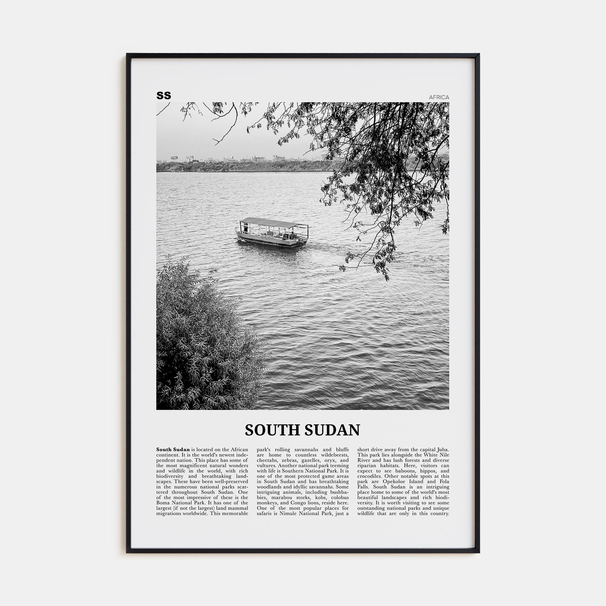 South Sudan Travel B&W Poster